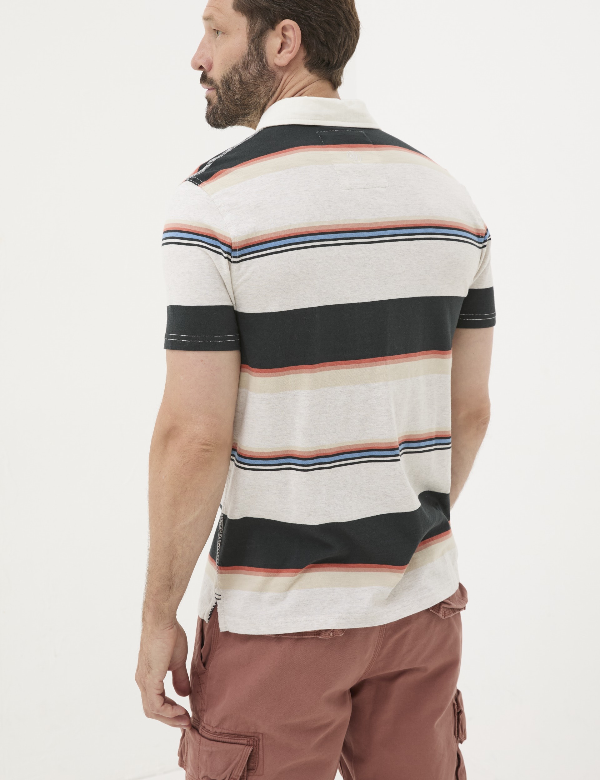 Fatface Men's Pure Cotton Striped Polo Shirt - XSREG - Grey Mix, Grey Mix