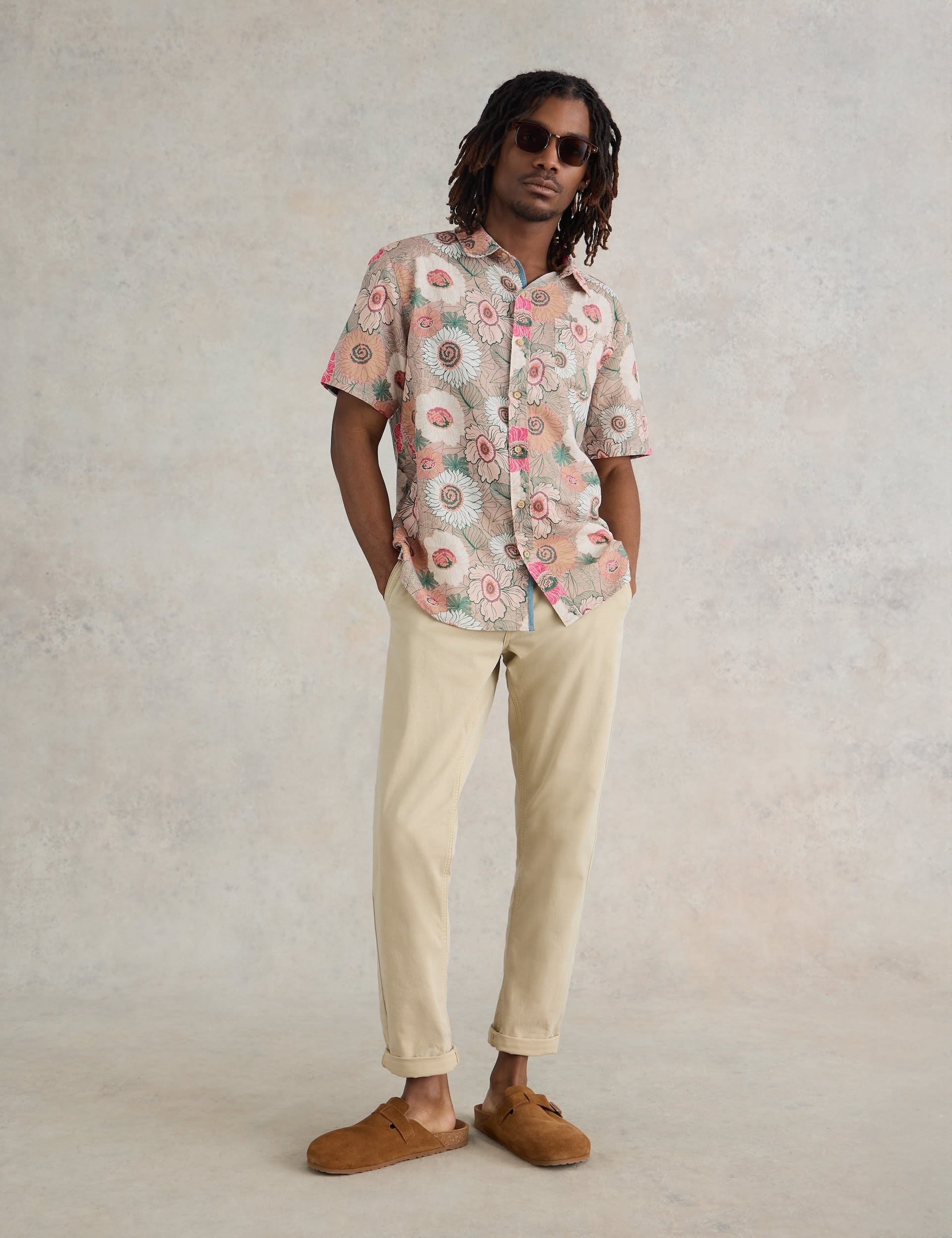 White Stuff Men's Linen Blend Printed Shirt - Pink Mix, Pink Mix