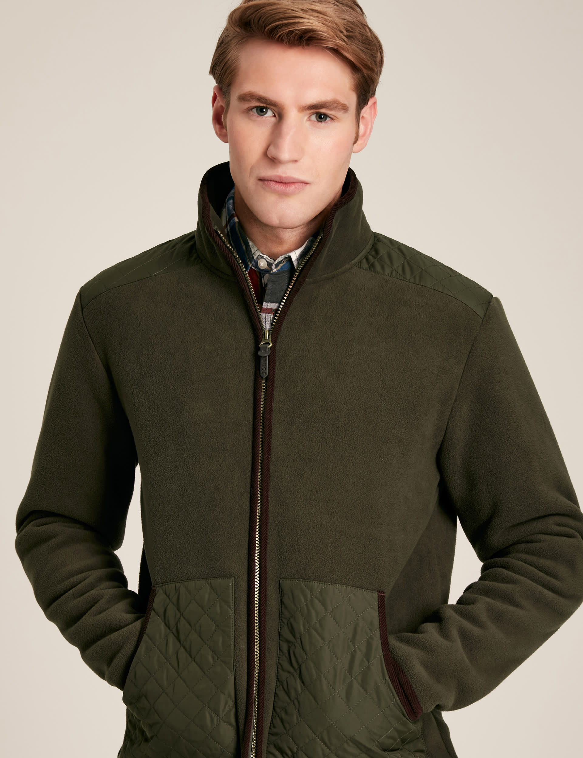 Joules Men's Fleece Funnel Neck Zip Up Jacket - M - Green, Green