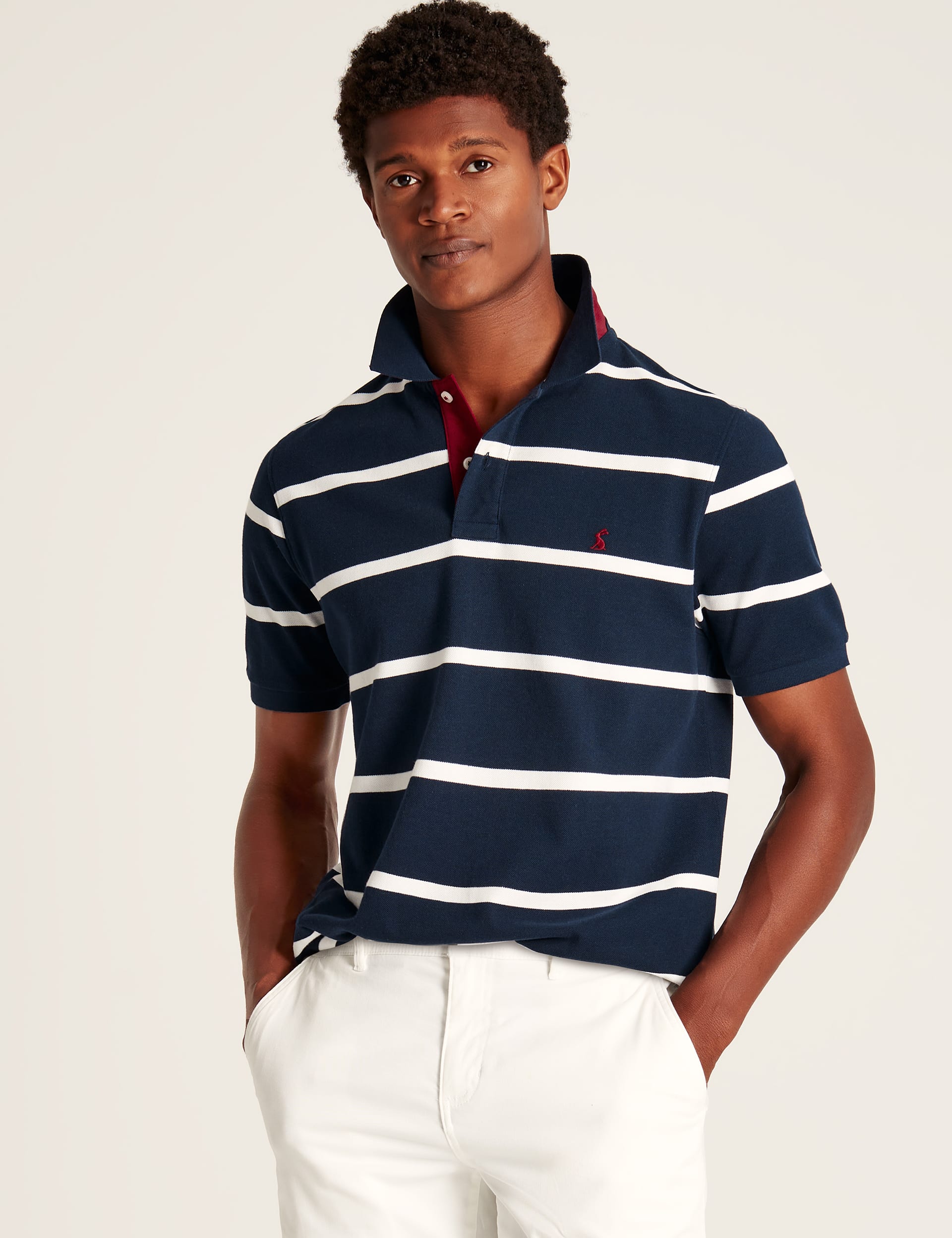 Joules Men's Pure Cotton Pique Striped Polo Shirt - Navy Mix, Navy Mix