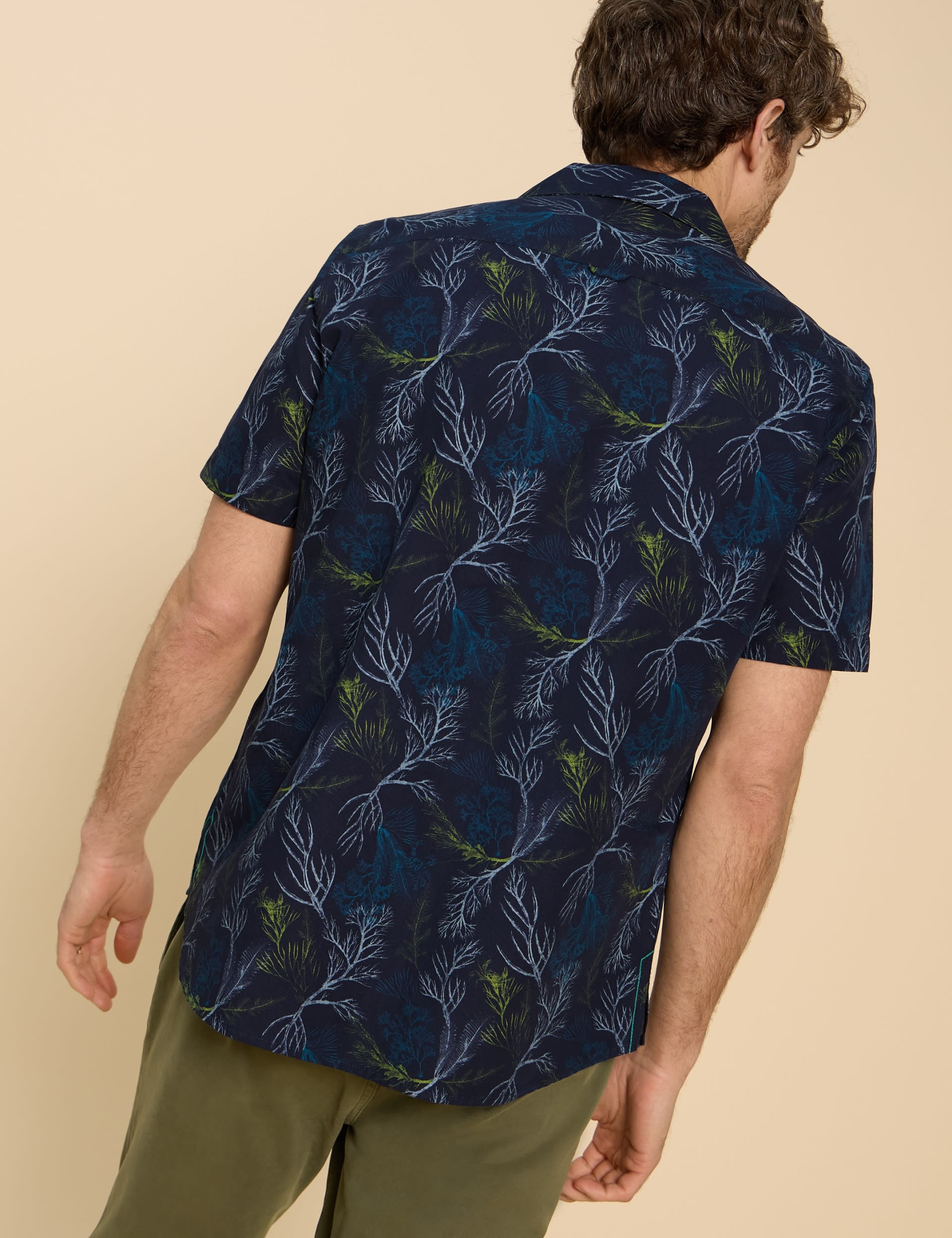 White Stuff Men's Pure Cotton Branch Print Shirt - Navy Mix, Navy Mix