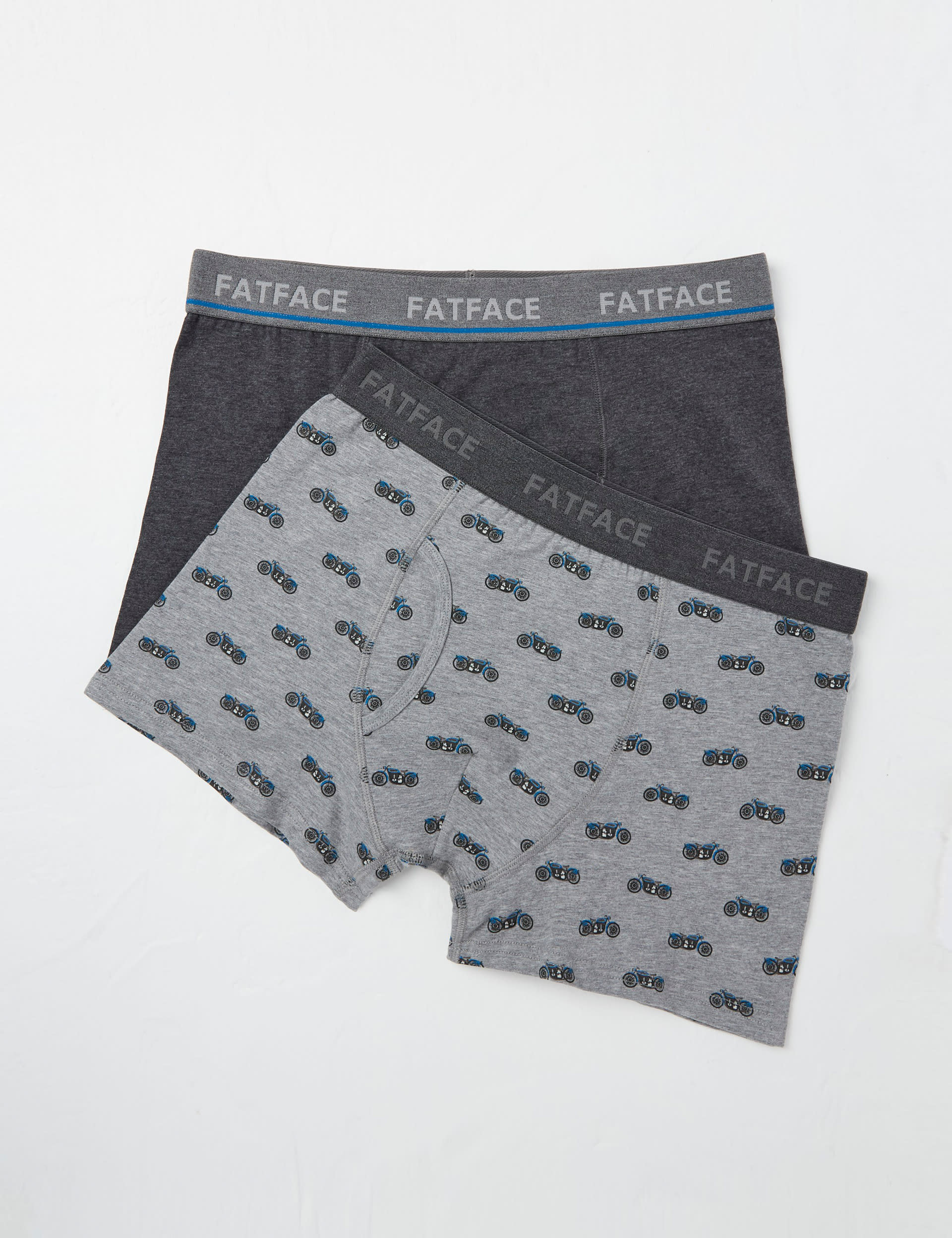 Fatface Men's 2 Pack Cotton Rich Motorbike Print Boxers - XS - Grey Mix, Grey Mix