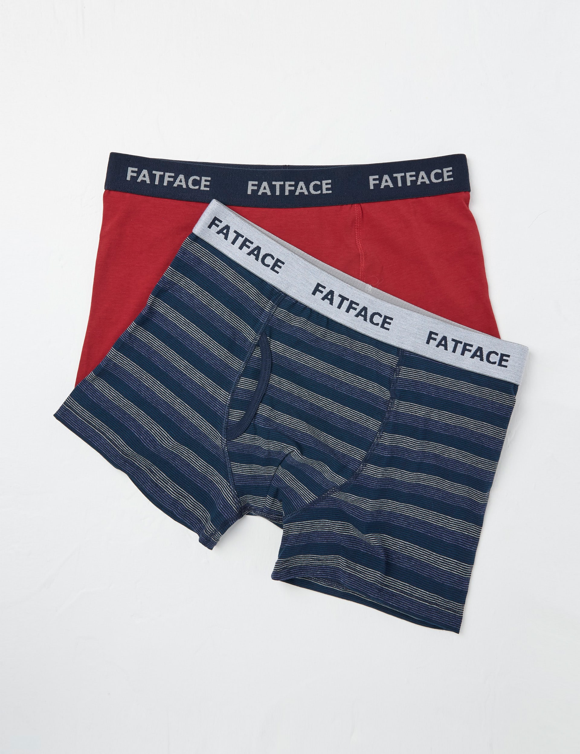 Fatface Men's 2 Pack Cotton Stretch Striped & Plain Boxers - XS - Red Mix, Red Mix