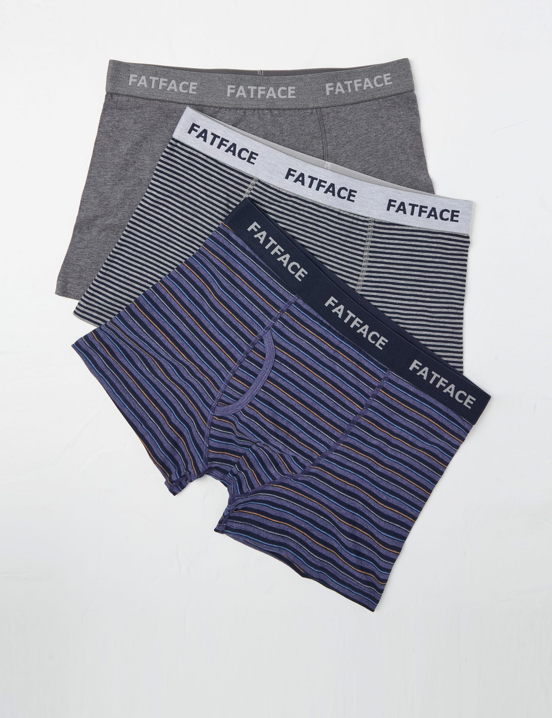 Fatface Men's 3pk Cotton Stretch Striped Boxers - Navy Mix, Navy Mix