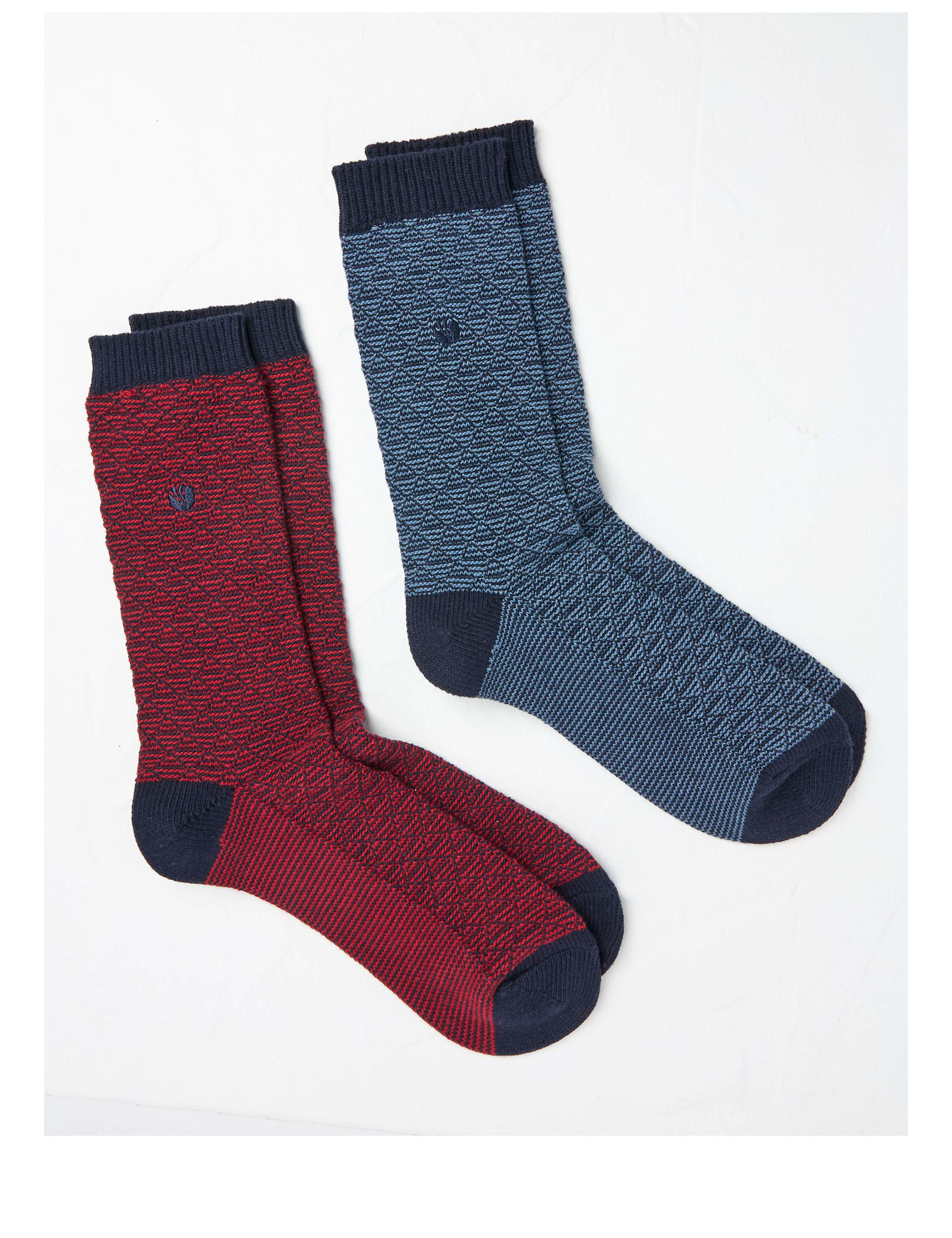 Fatface Men's 2 Pack Cotton Rich Socks - S-M - Red Mix, Red Mix