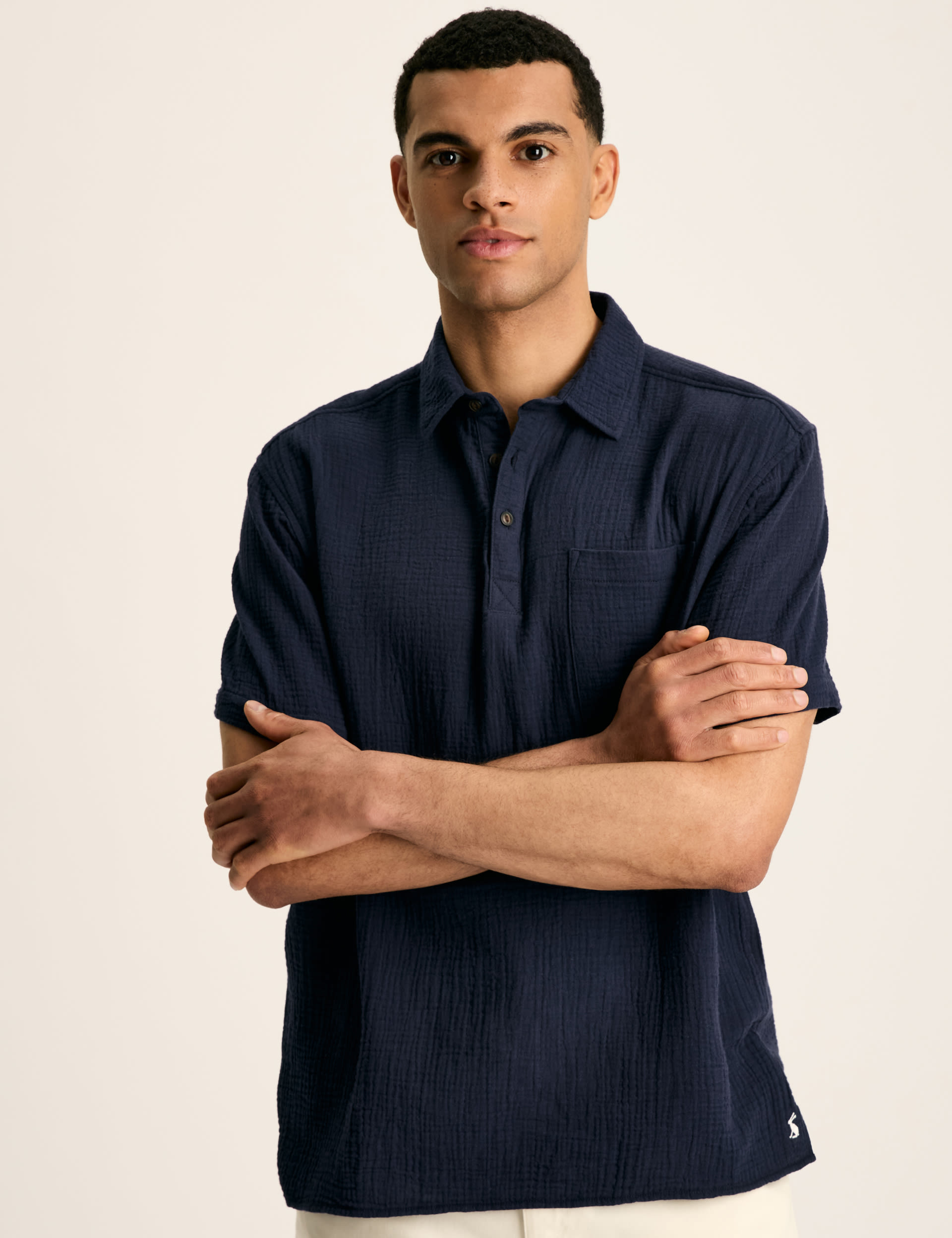 Joules Men's Pure Cotton Textured Polo Shirt - Navy Mix, Navy Mix