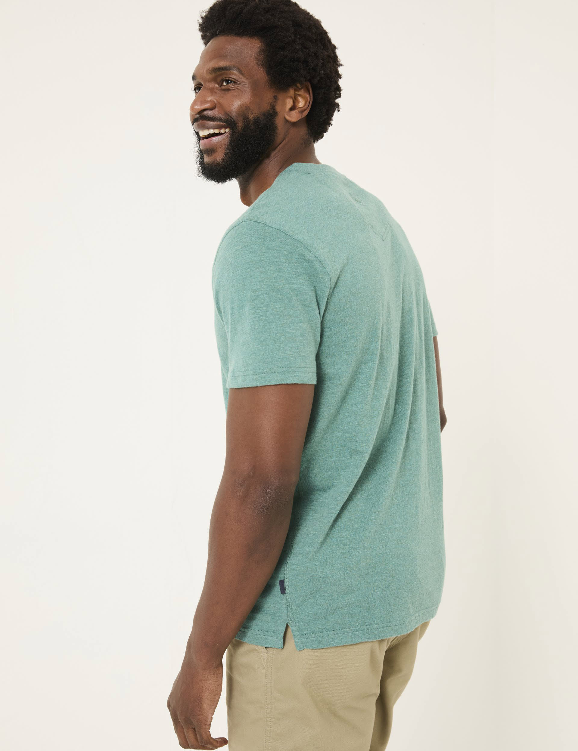 Fatface Men's Pure Cotton Crew Neck Henley T-Shirt - LREG - Teal, White,Light Blue,Navy,Teal,Red