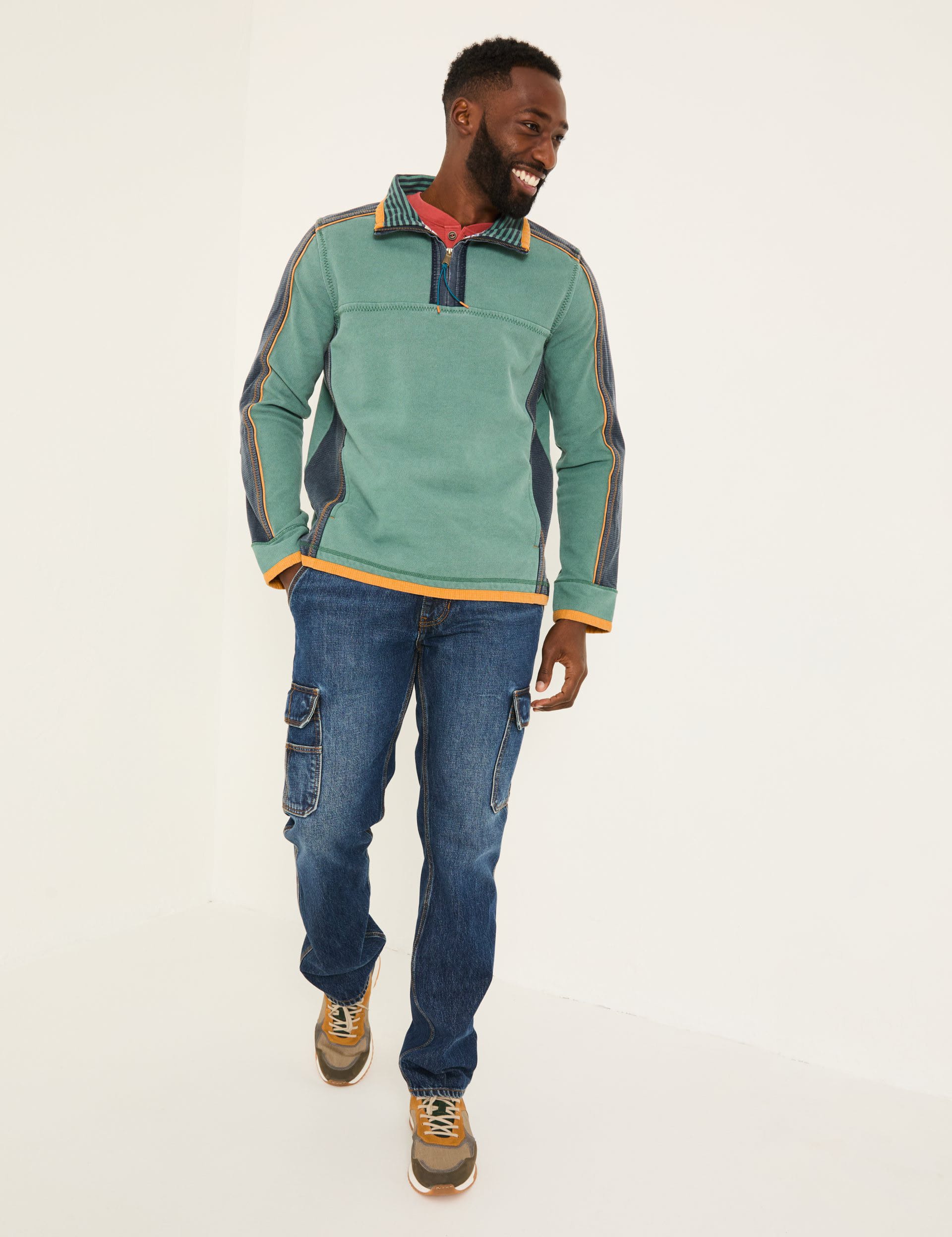 Fatface Men's Pure Cotton Colour Block Sweatshirt - LREG - Teal Mix, Teal Mix