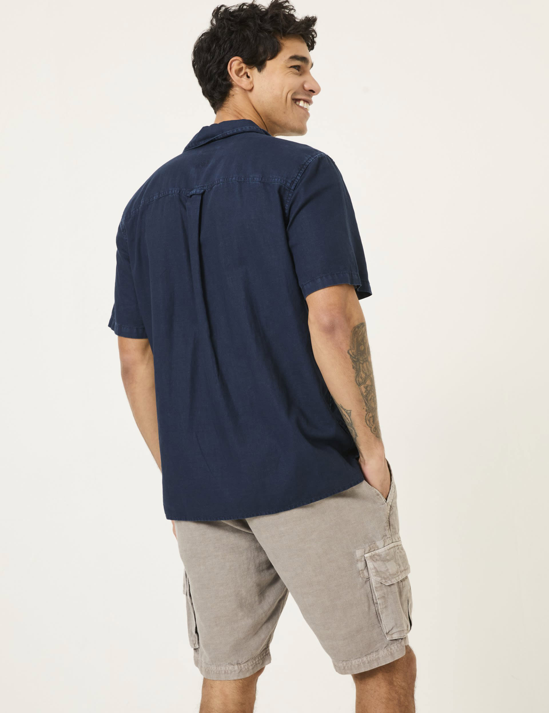 Fatface Men's Linen Blend Shirt - LREG - Navy, Navy,Green