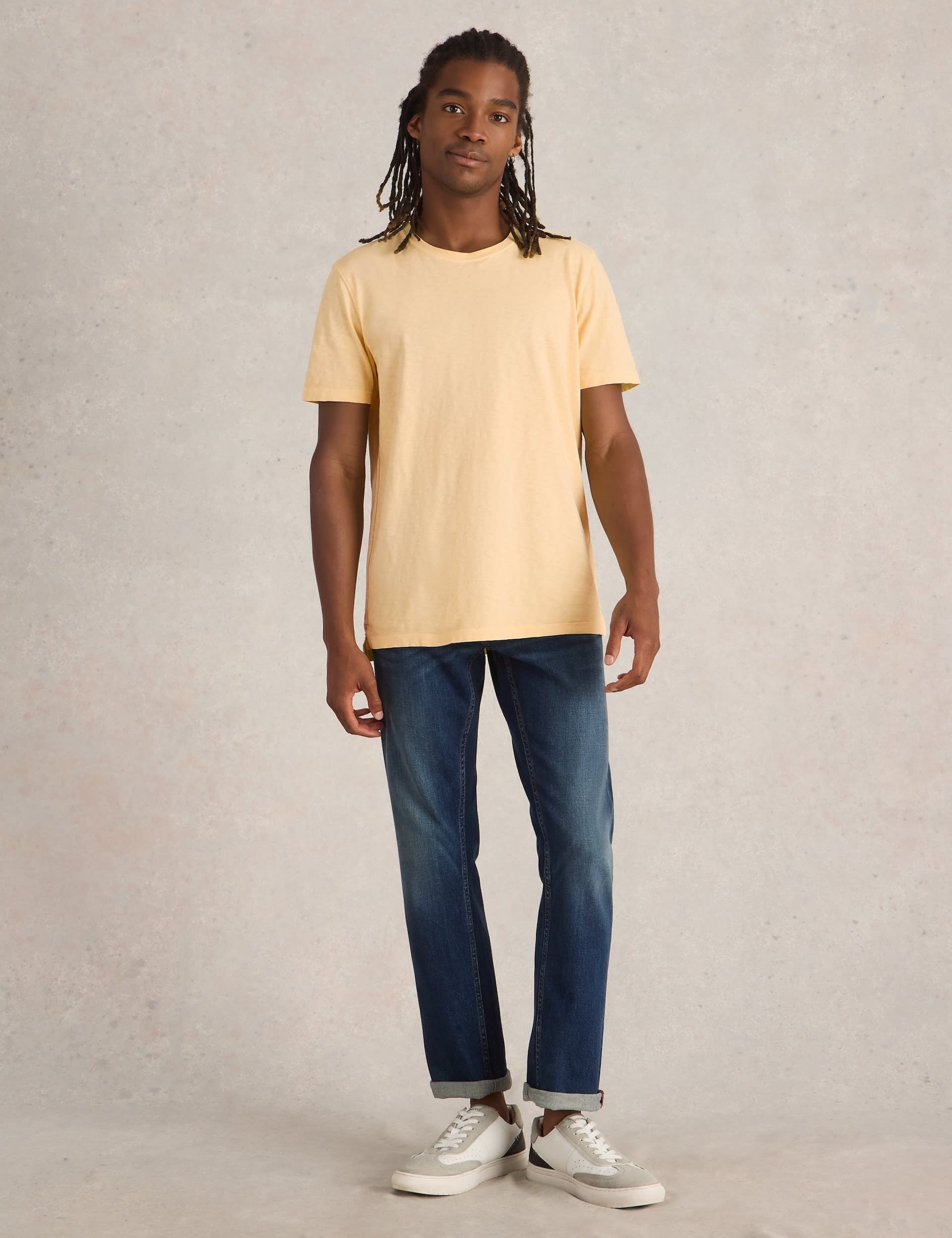 White Stuff Men's Pure Linen T-Shirt - M - Yellow, Orange,Yellow