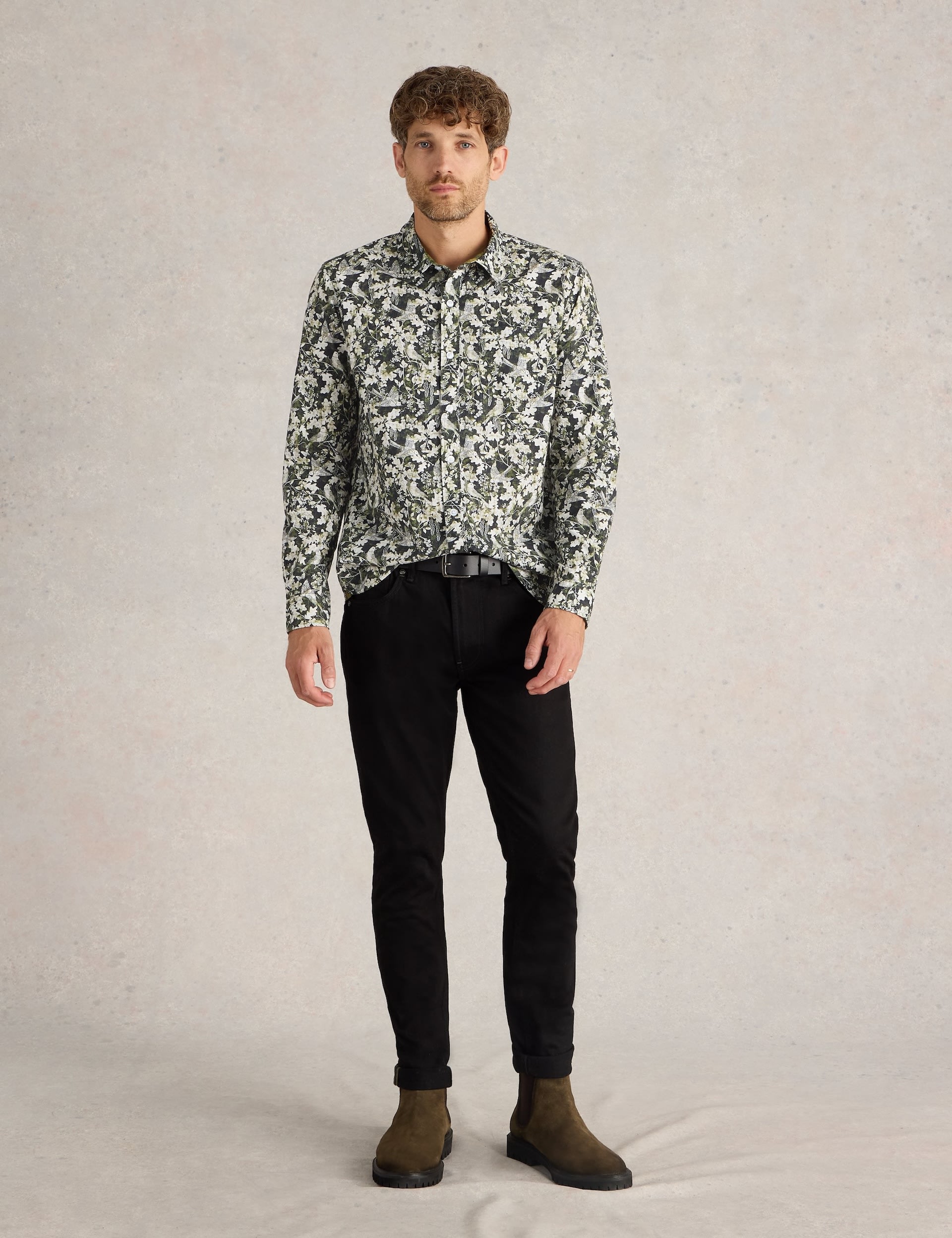 White Stuff Men's Slim Fit Pure Cotton Print Shirt - XXL - Black Mix, Black Mix