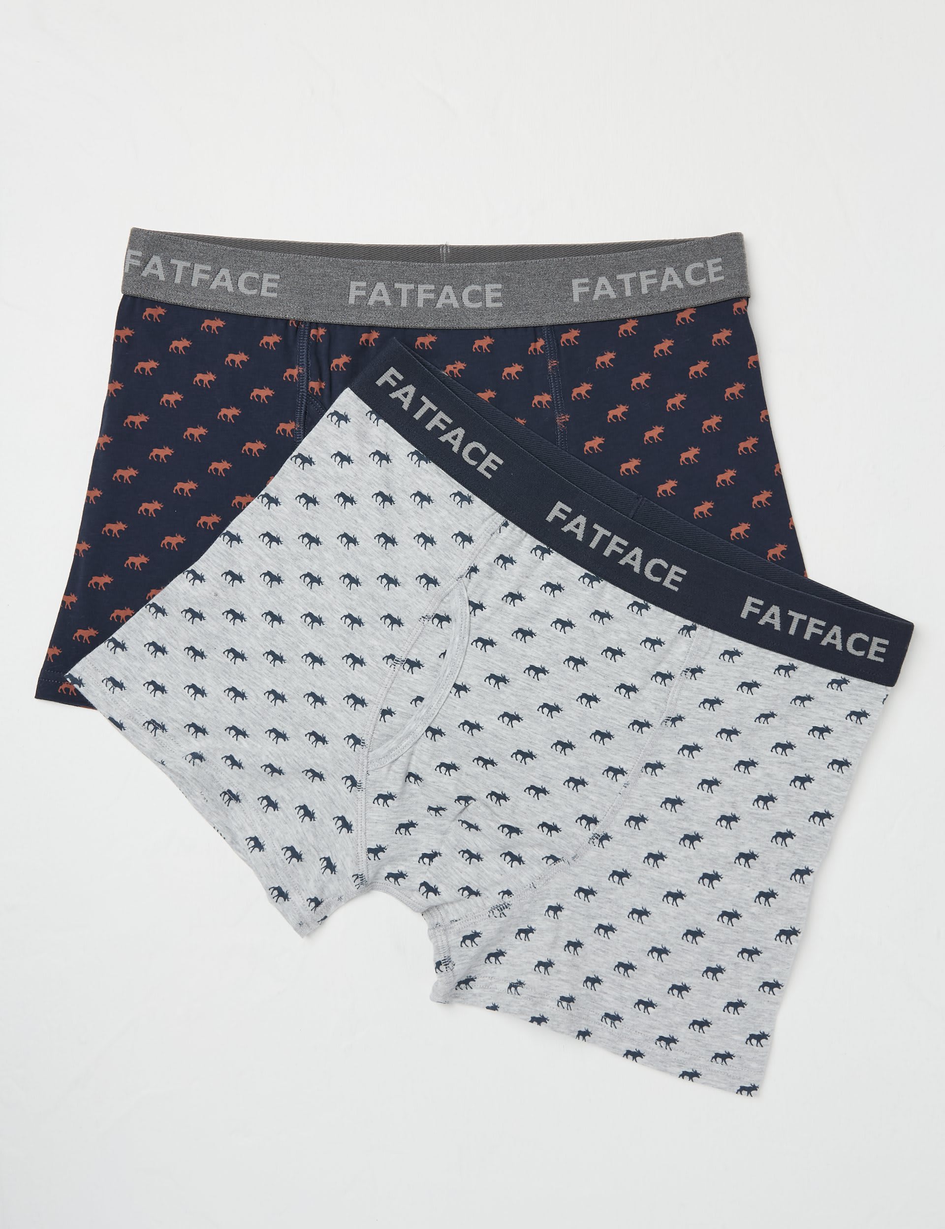 Fatface Men's 2 Pack Cotton Rich Moose Print Boxers - XS - Navy, Navy