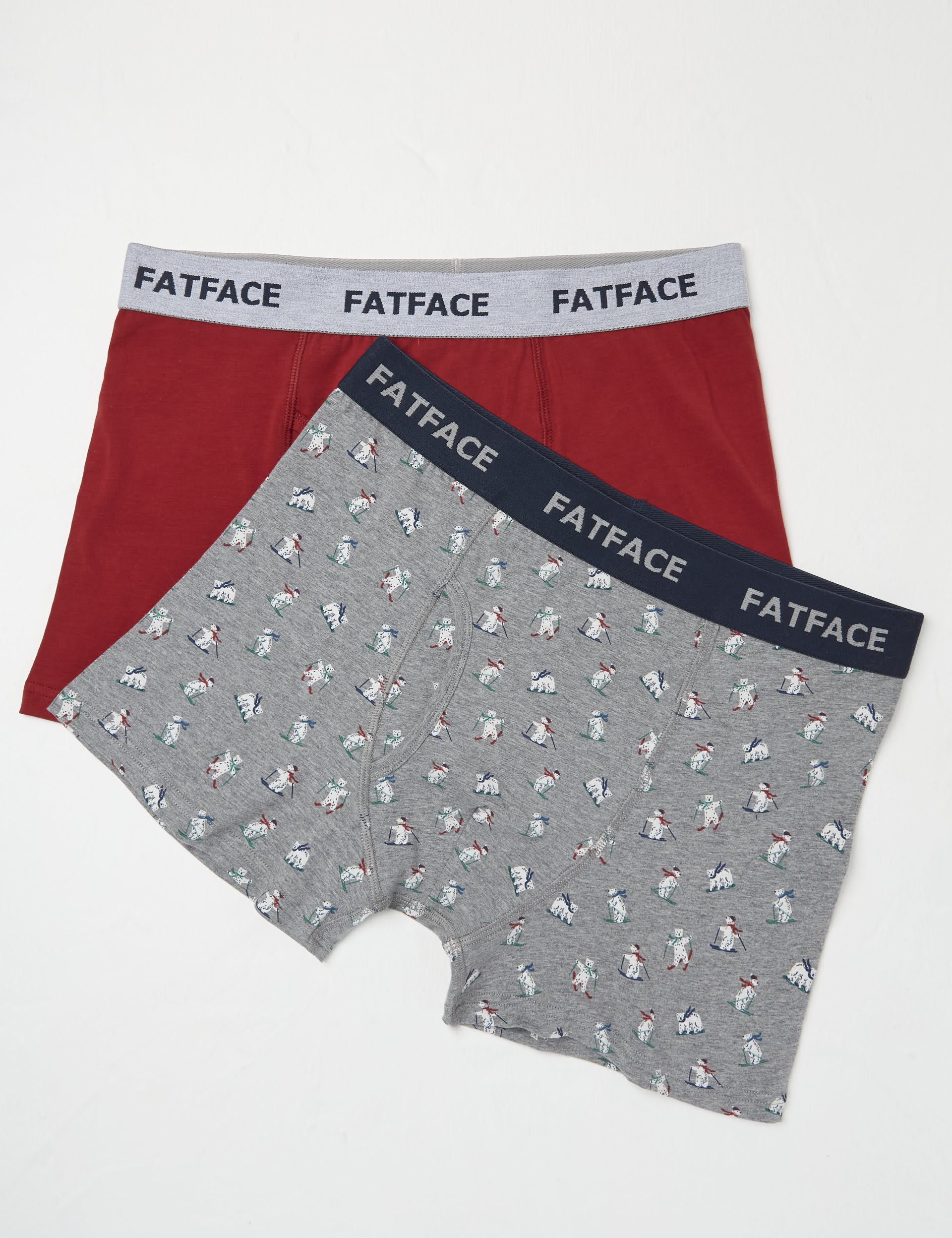 Fatface Men's 2 Pack Cotton Rich Skiing Bear Print Boxers - XS - Grey Marl, Grey Marl