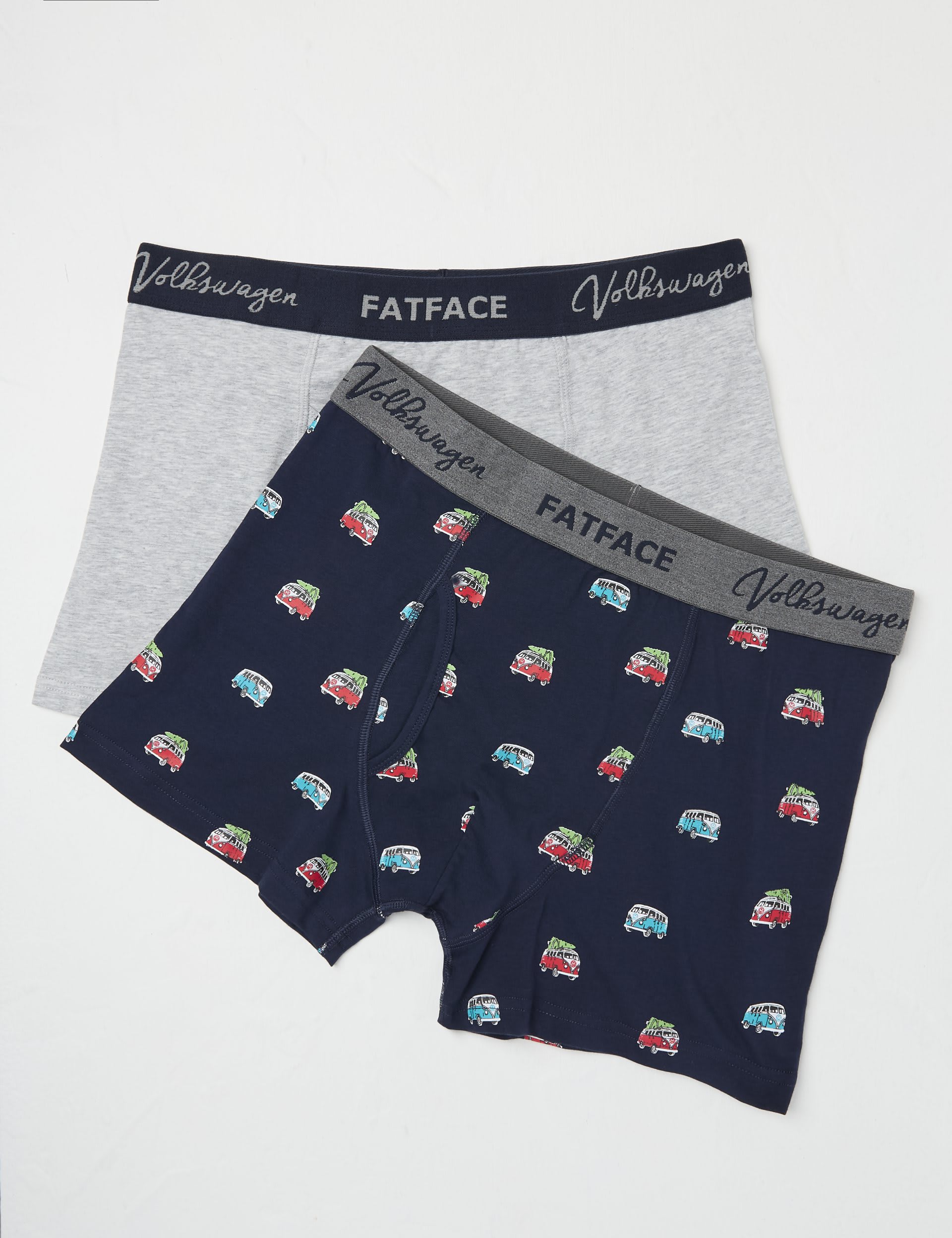 Fatface Men's 2 Pack Cotton Rich VW Festive Print Boxers - Grey Marl, Grey Marl