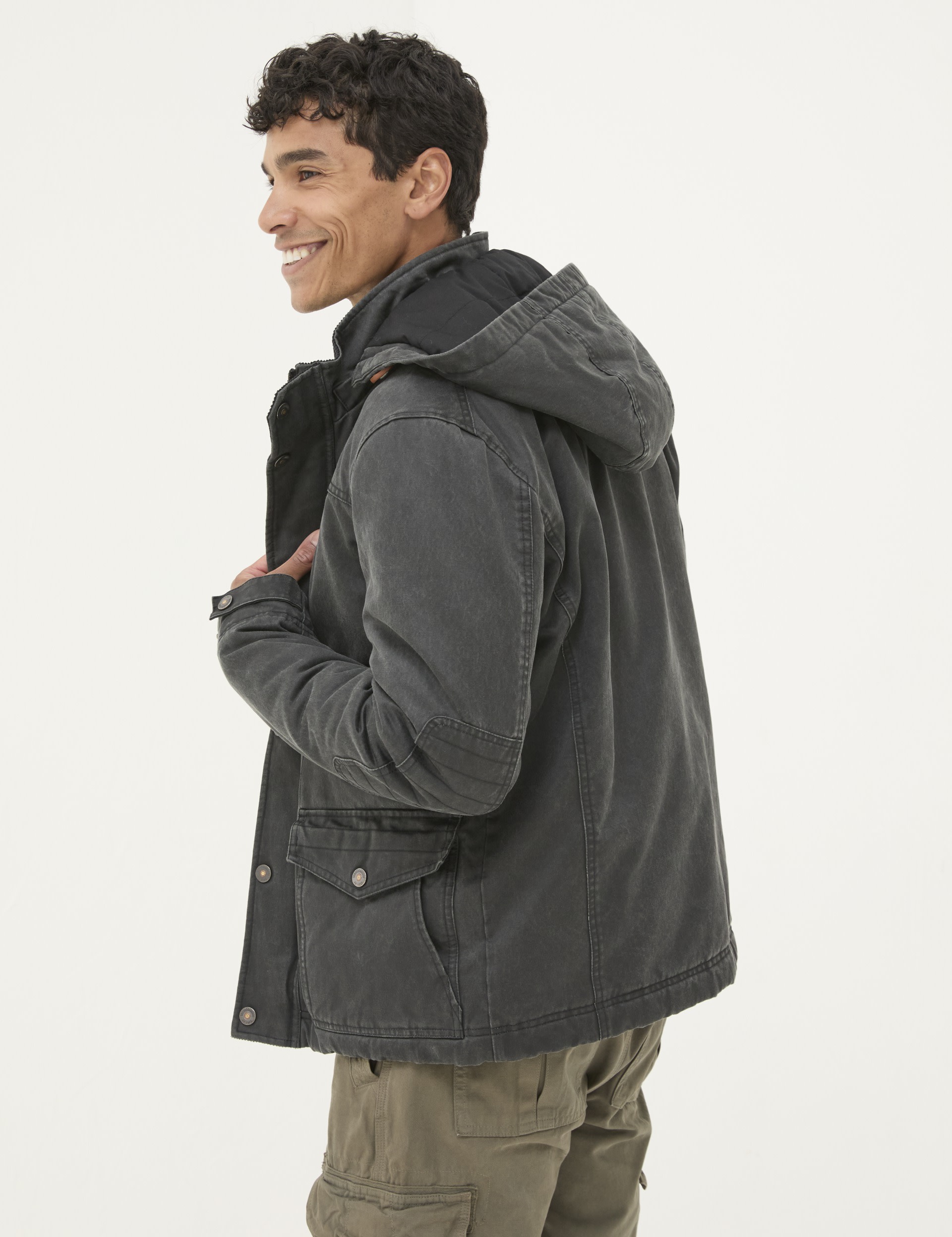 Fatface Men's Cotton Rich Padded Hooded Utility Jacket - XXXXLREG - Grey, Grey