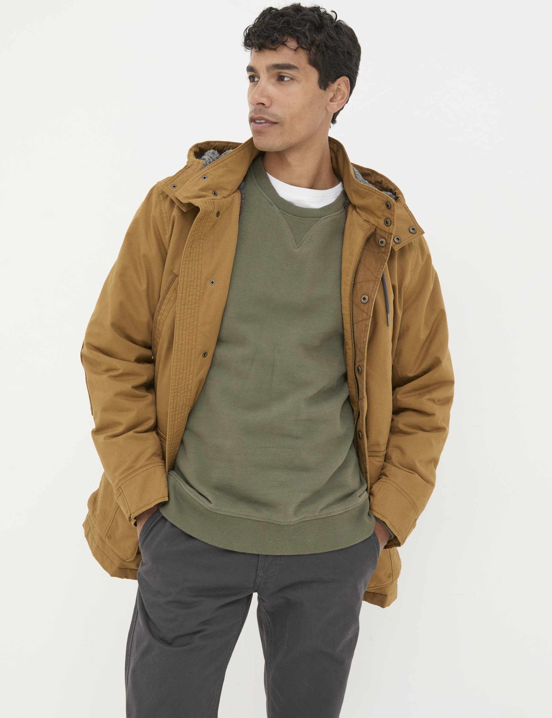 Fatface Men's Pure Cotton Hooded Padded Parka Jacket - XXXLREG - Tan, Tan