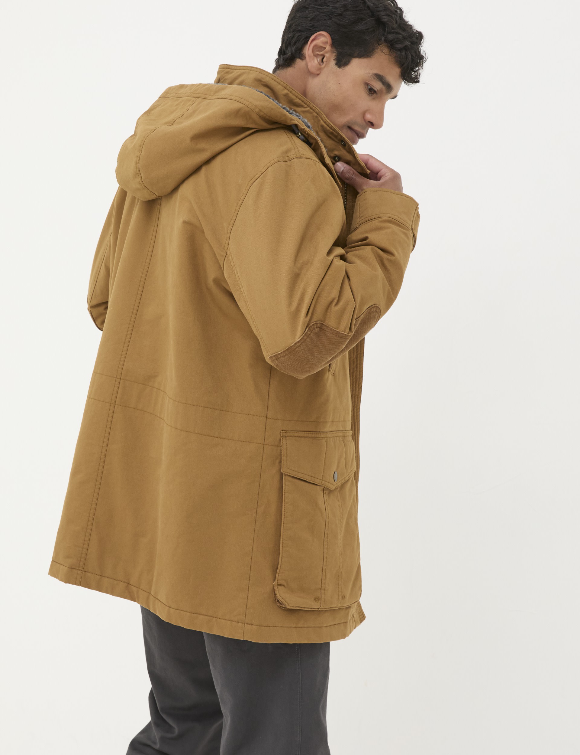 Fatface Men's Pure Cotton Hooded Padded Parka Jacket - XXXLREG - Tan, Tan