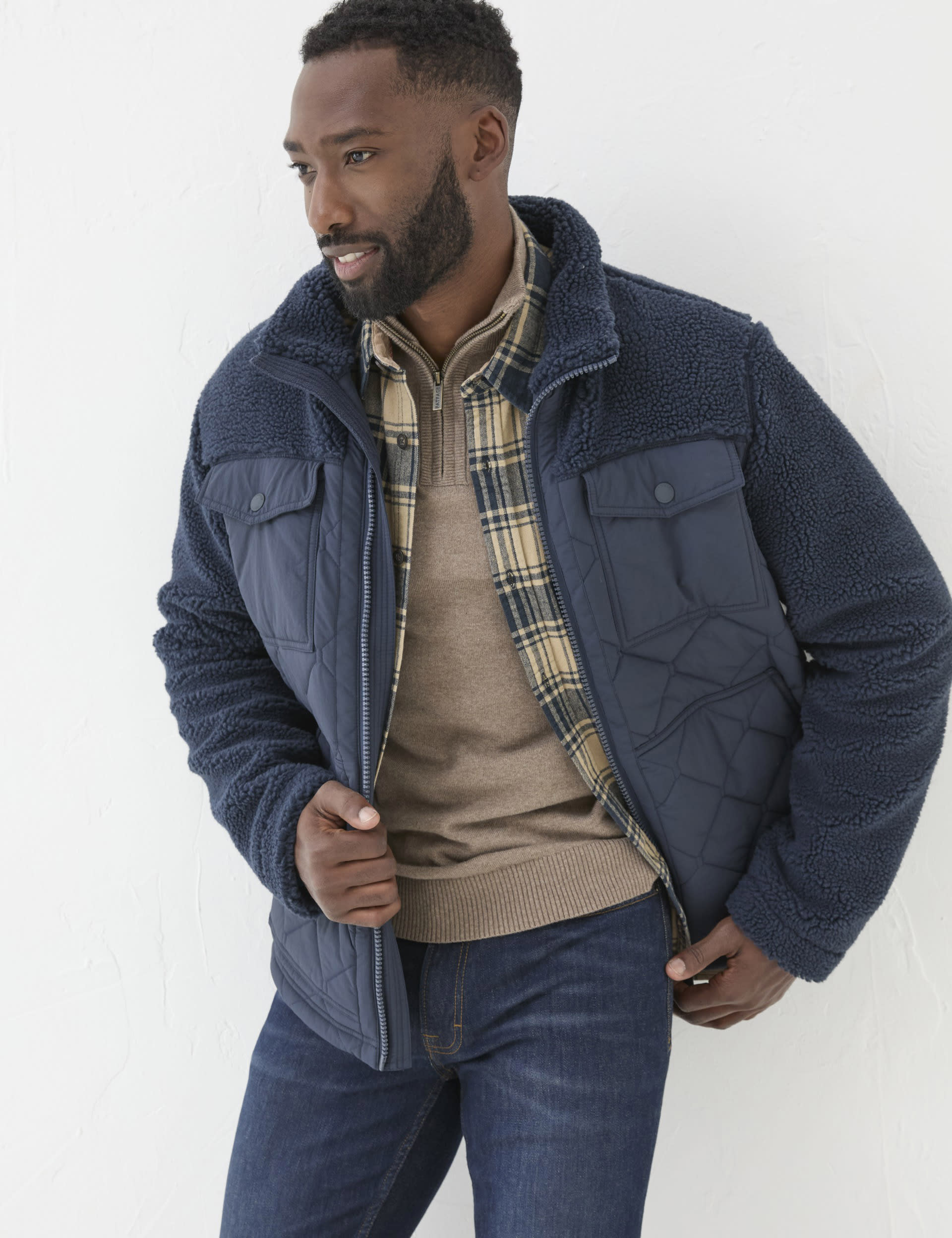 Fatface Men's Borg Quilted Jacket - XSREG - Navy, Navy