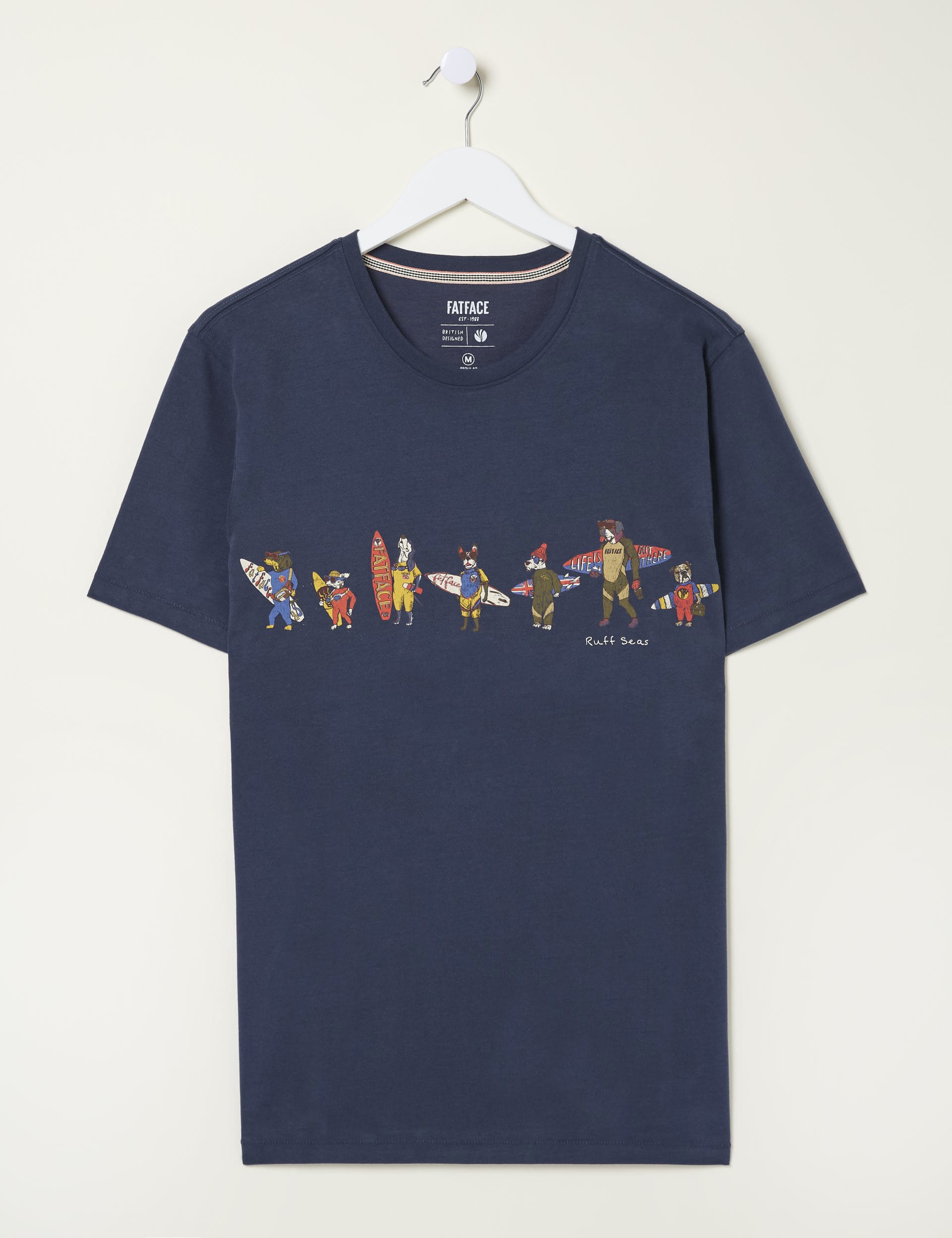 Fatface Men's Pure Cotton Ruff Seas Graphic T-Shirt - SREG - Navy Mix, Navy Mix