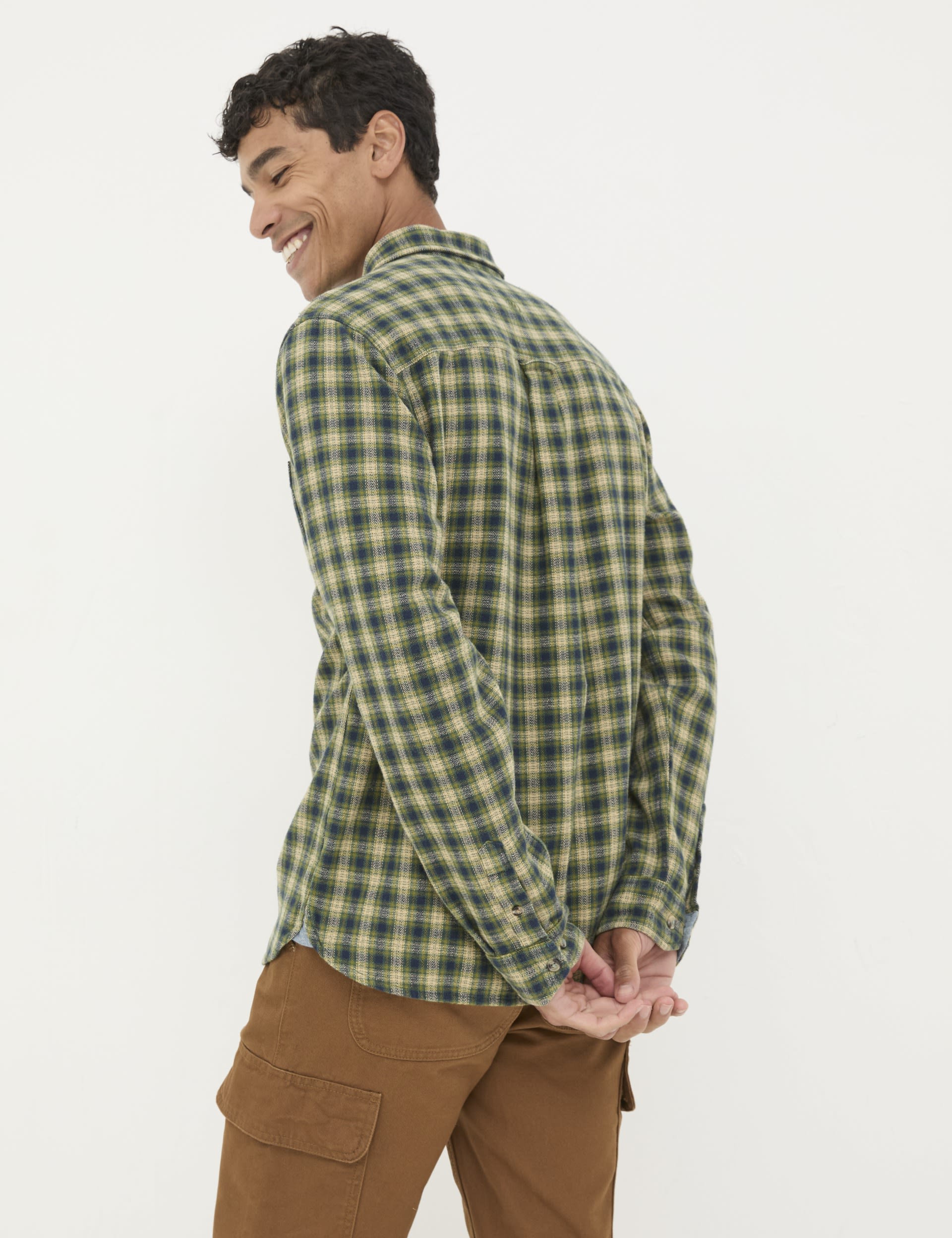 Fatface Men's Pure Cotton Check Print Shirt - XSREG - Green Mix, Green Mix