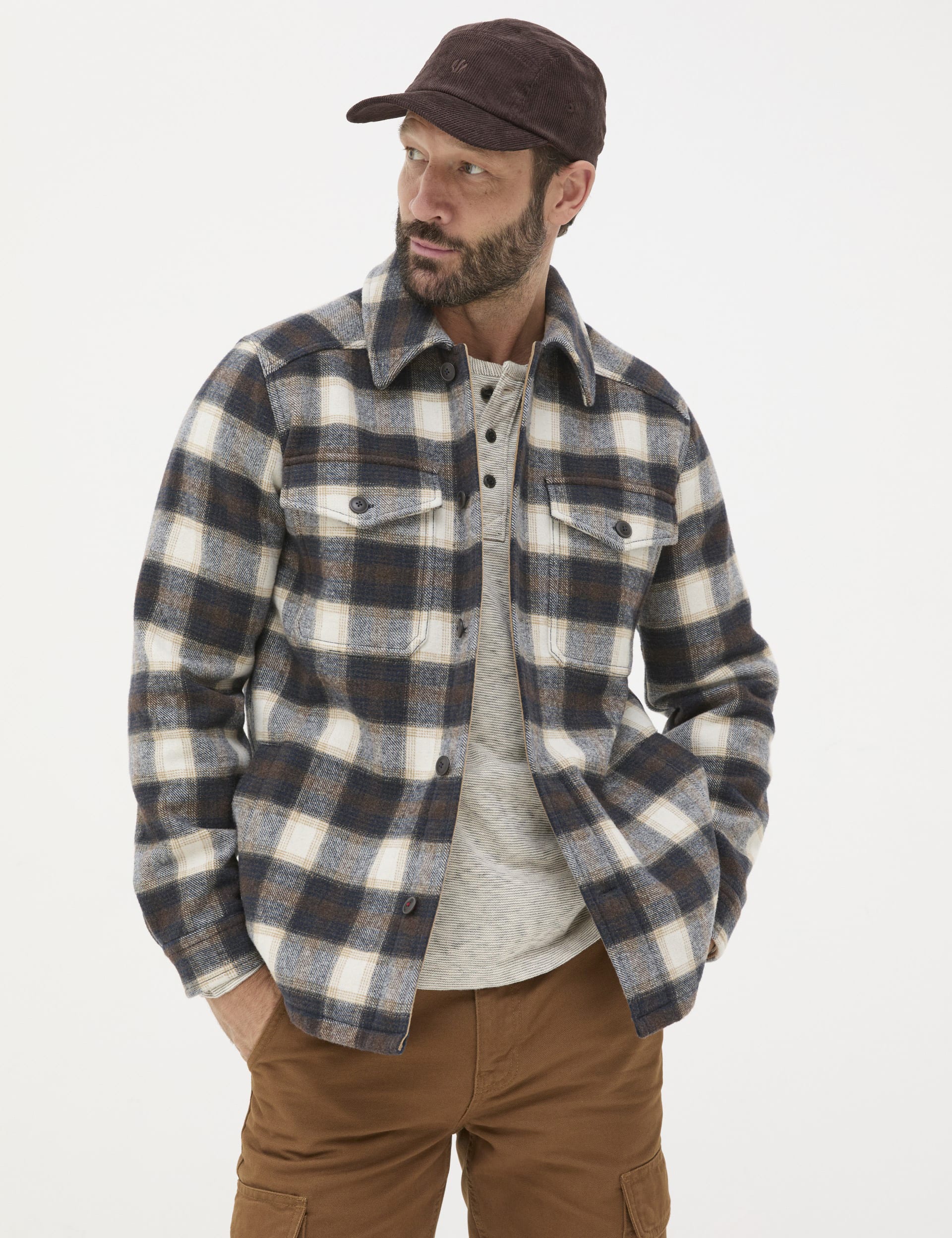 Fatface Men's Pure Cotton Check Print Overshirt - XLREG - Brown Mix, Brown Mix