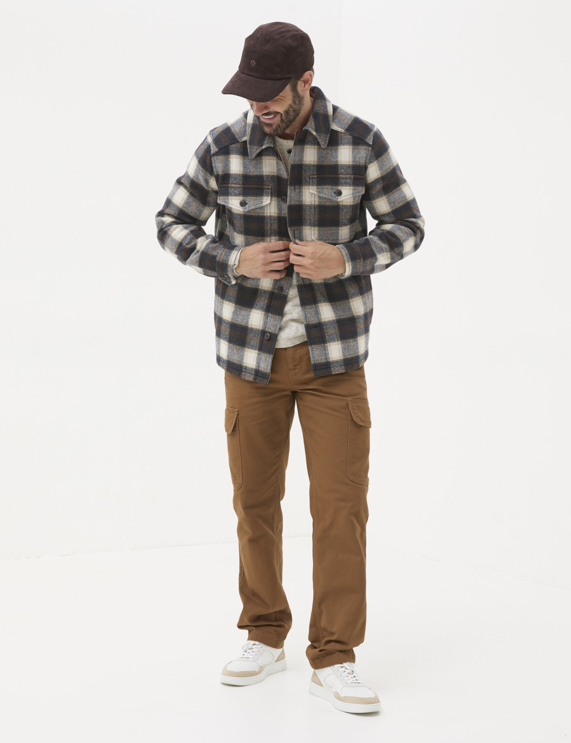 Fatface Men's Pure Cotton Check Print Overshirt - XLREG - Brown Mix, Brown Mix