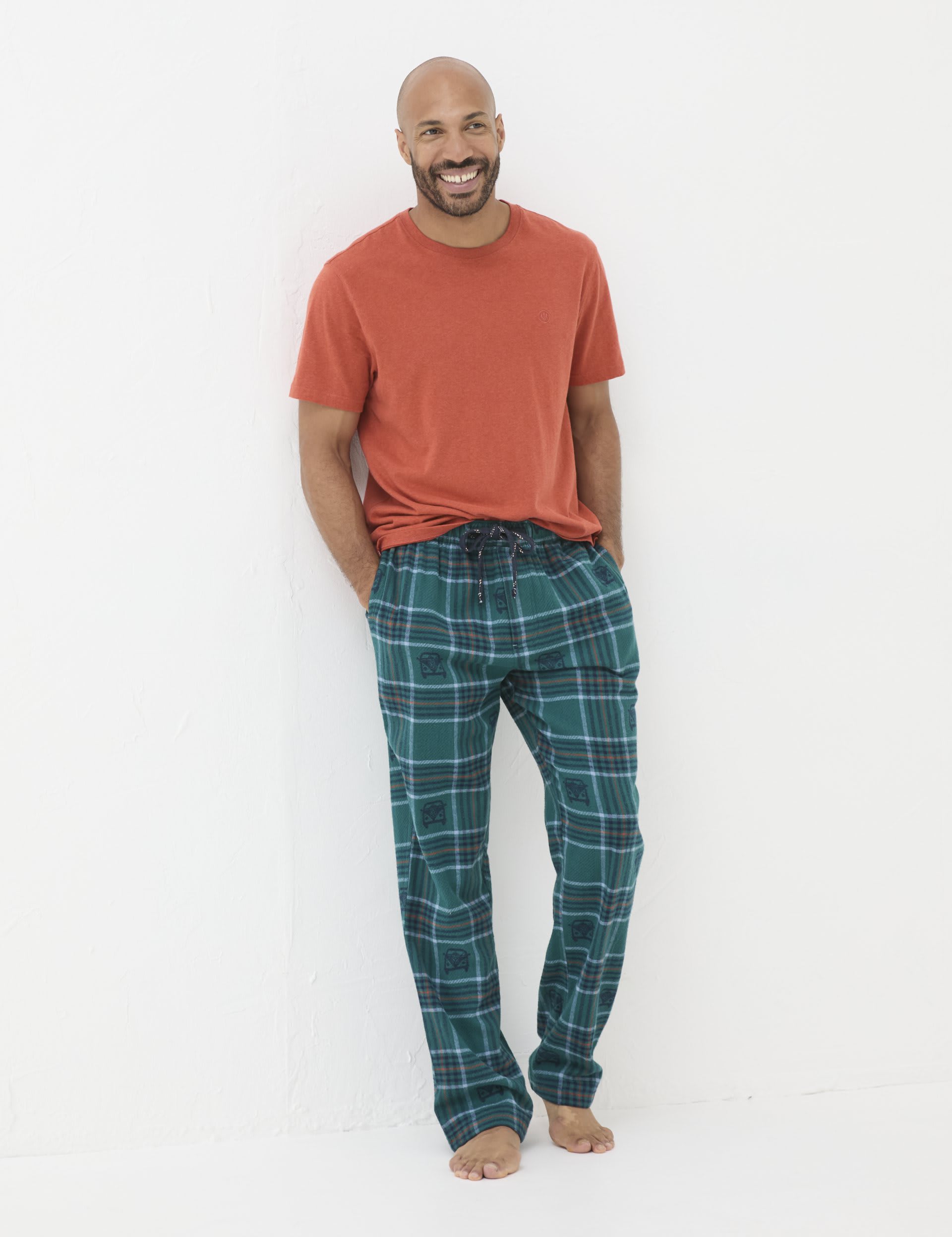 Fatface Men's Pure Cotton Checked Pyjama Bottoms - XXLREG - Teal Mix, Teal Mix