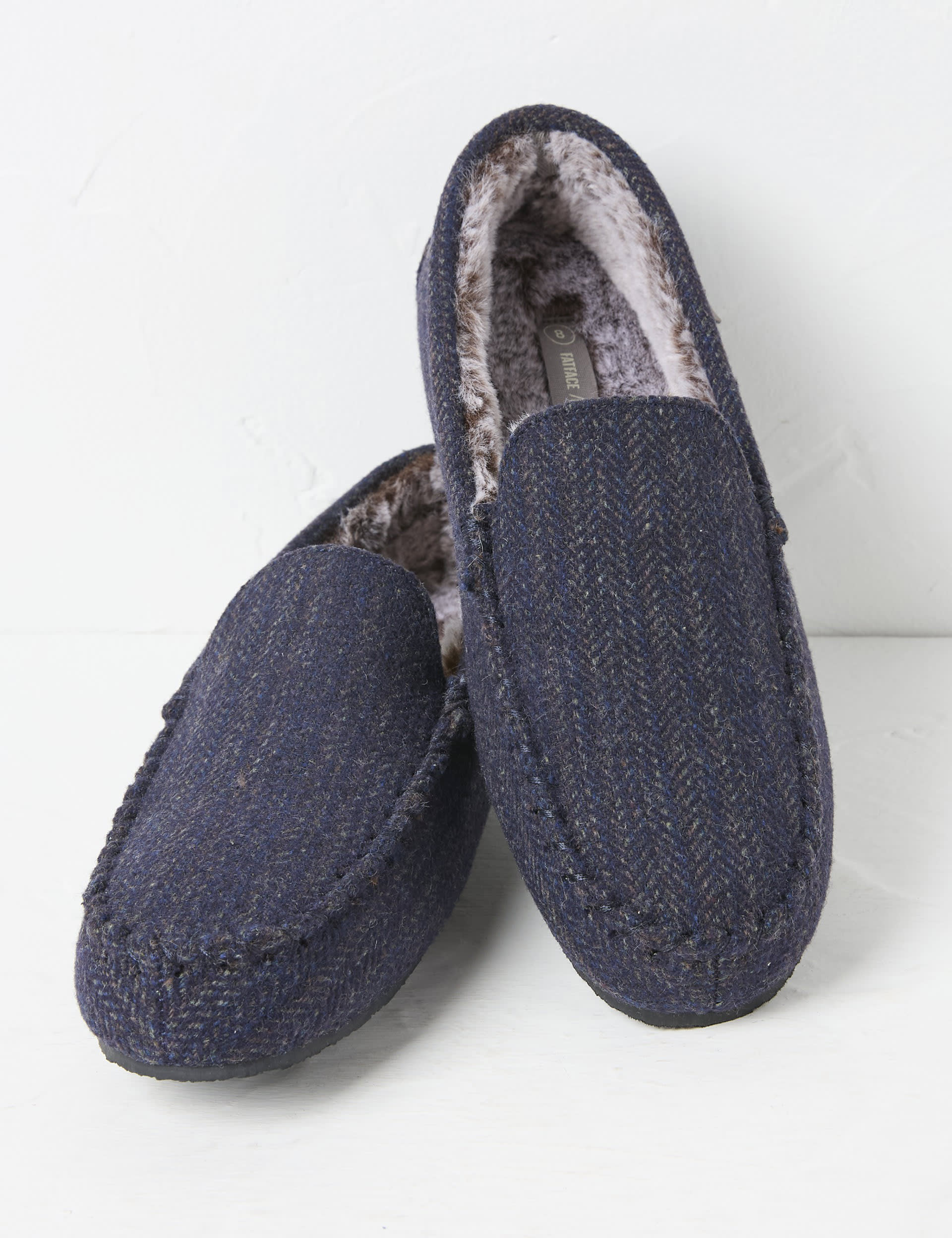 Fatface Men's Herringbone Moccasin Slippers - 10 - Navy Mix, Navy Mix