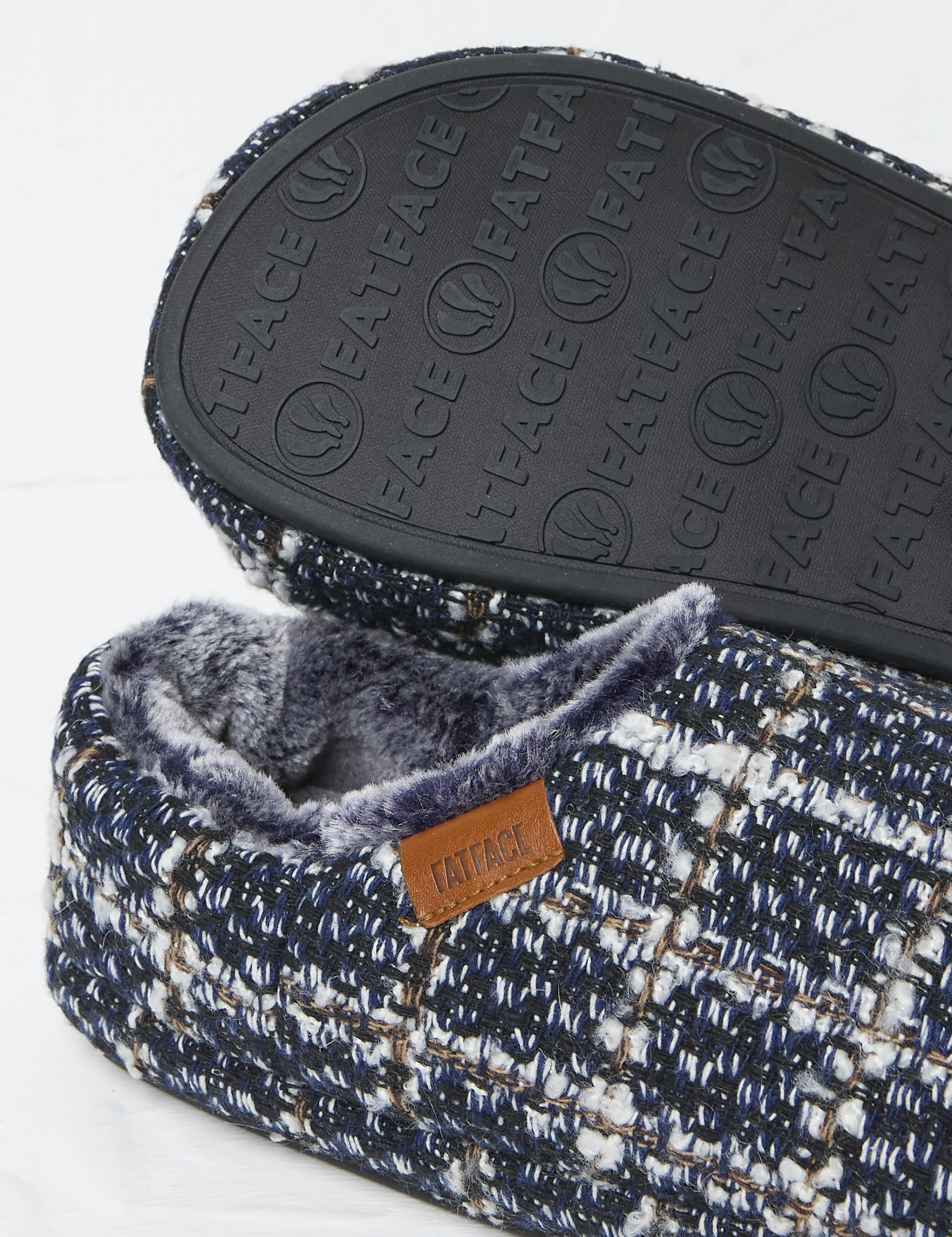 Fatface Men's Checked Mule Slippers - Navy Mix, Navy Mix