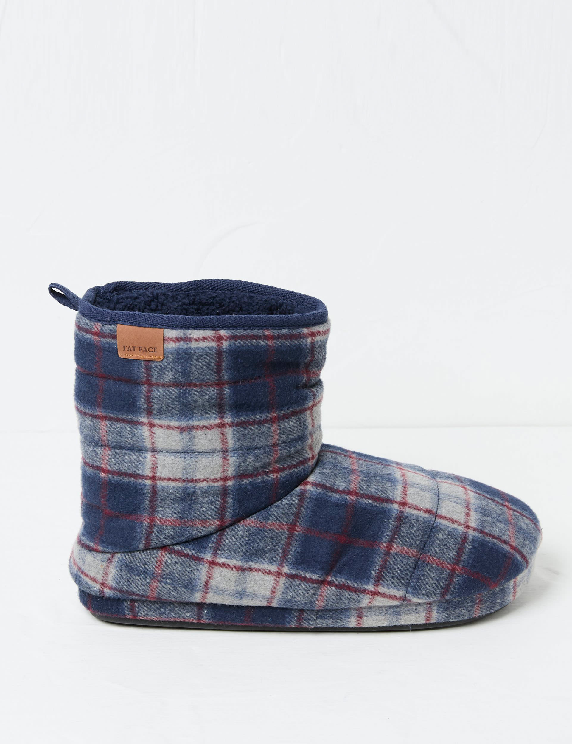 Fatface Men's Checked Fleece Lined Slipper Boots - Navy Mix, Navy Mix