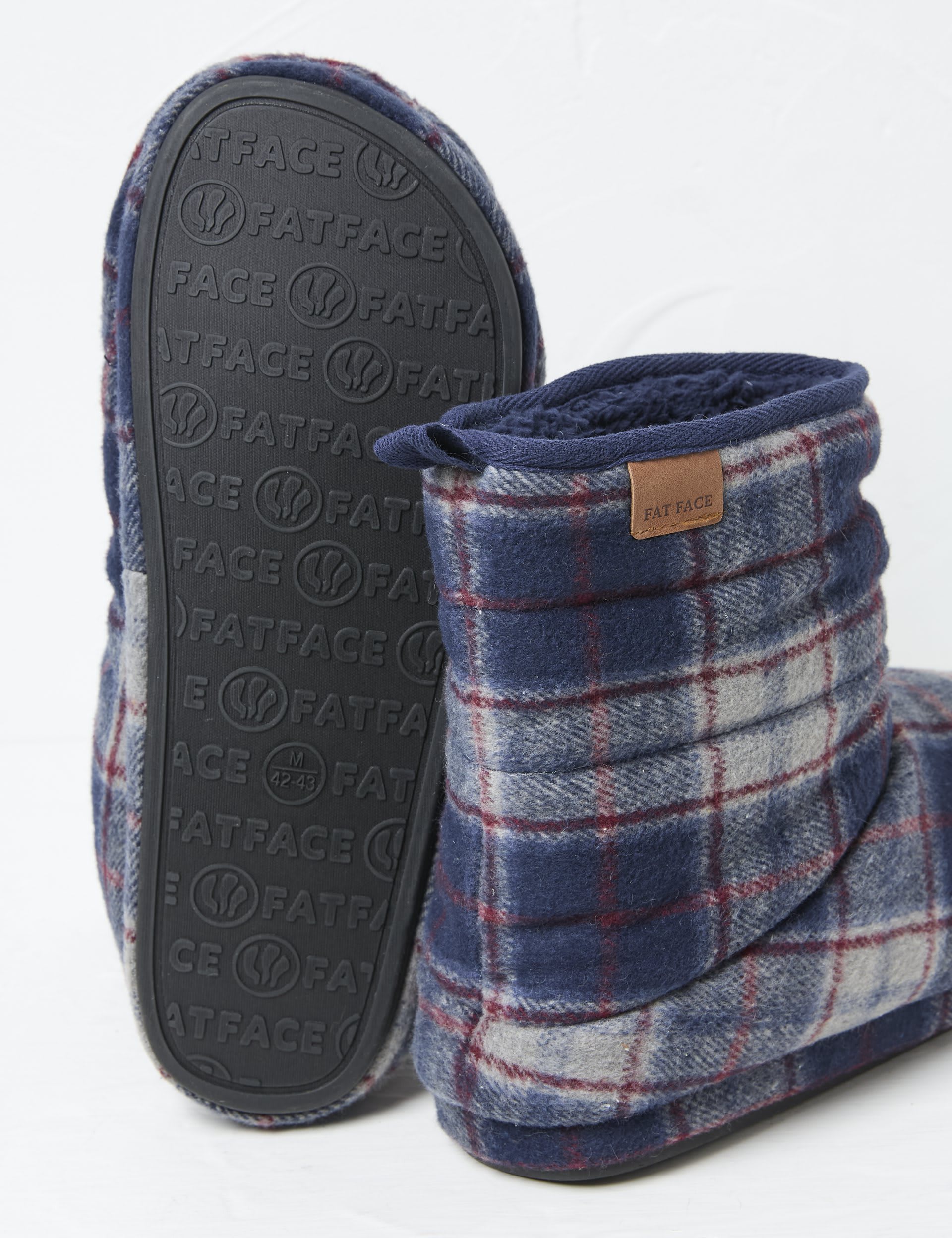 Fatface Men's Checked Fleece Lined Slipper Boots - Navy Mix, Navy Mix