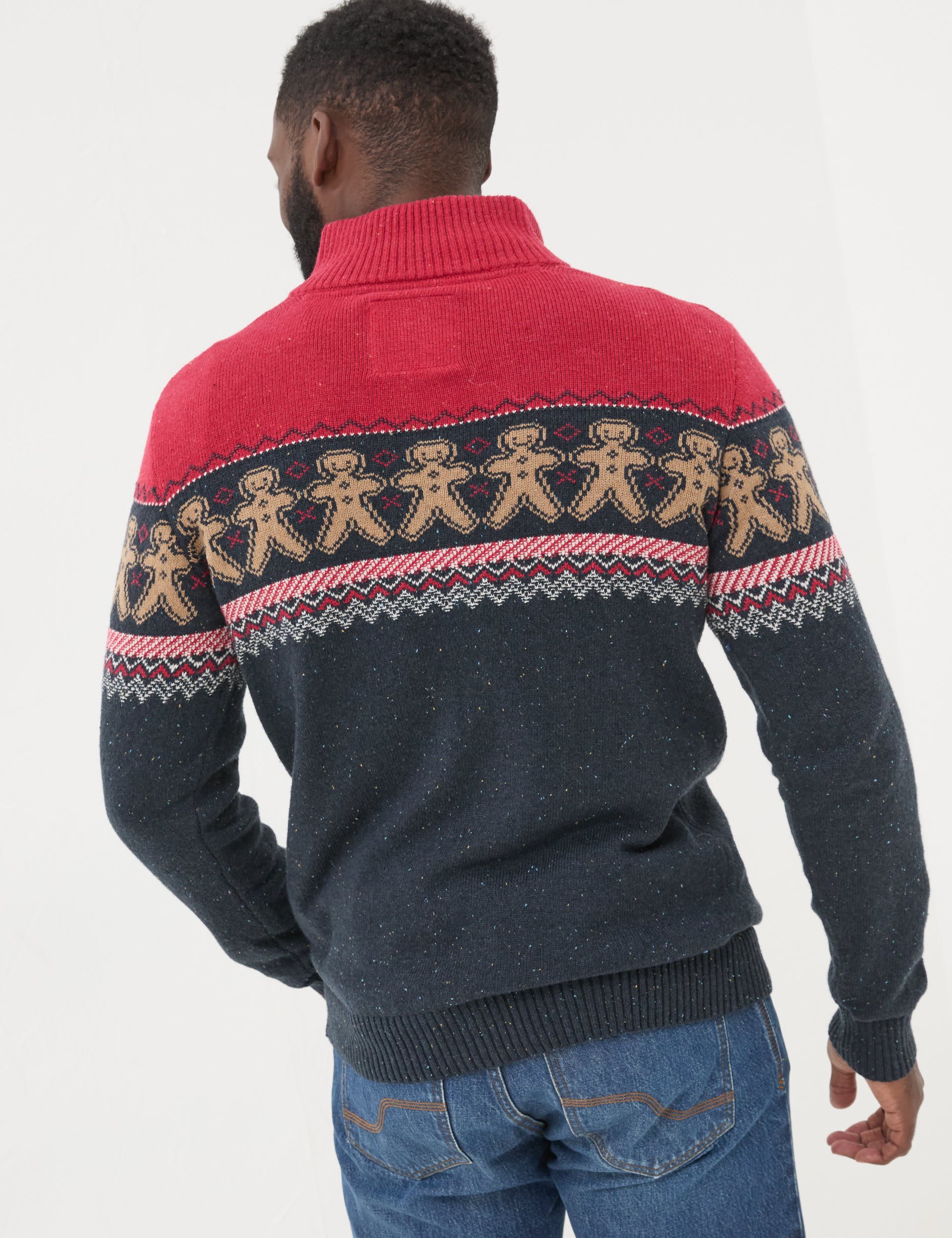 Fatface Men's Cotton Rich Patterned Jumper with Wool - LTAL - Red Mix, Red Mix