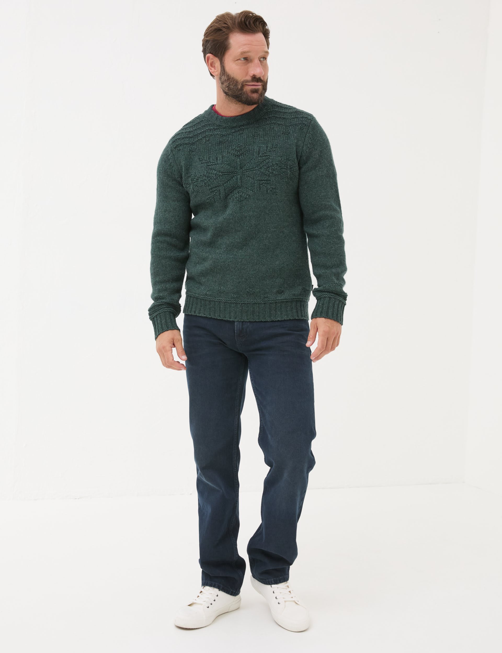 Fatface Men's Wool Blend Snowflake Jumper - MREG - Dark Green Mix, Dark Green Mix