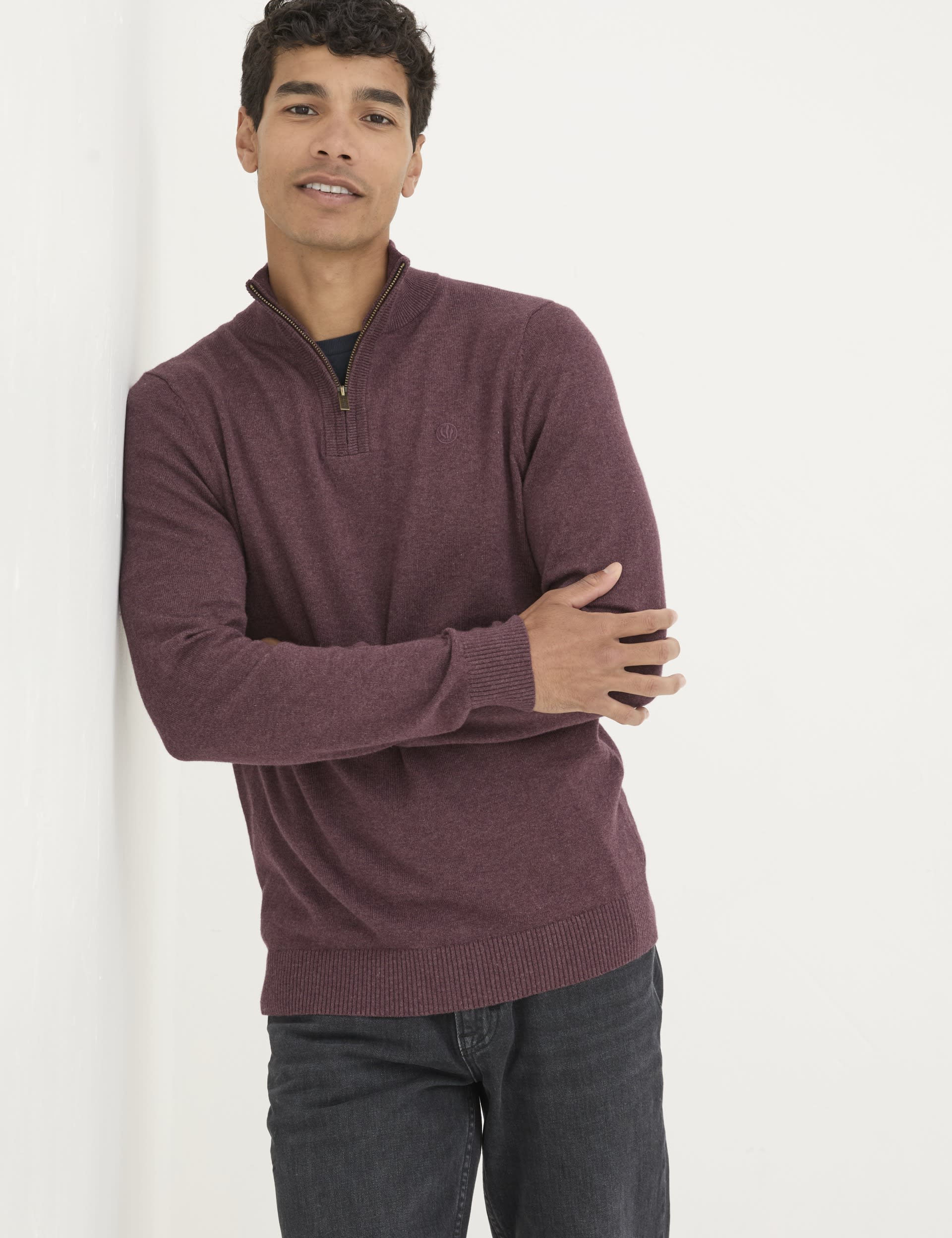 Fatface Men's Cotton Rich Half Zip Jumper - XXLREG - Navy, Navy,Natural,Brown