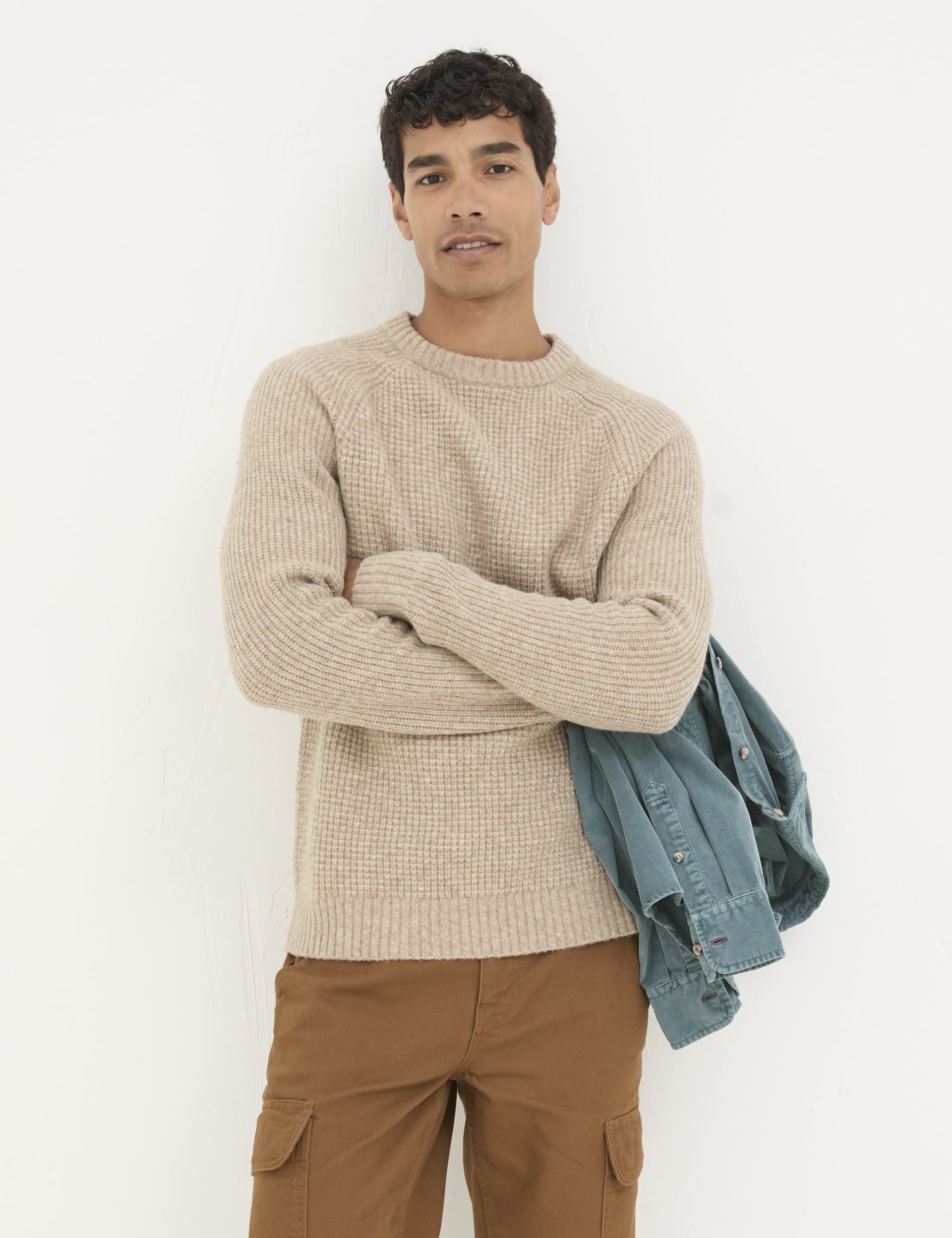 Fatface Men's Crew Neck Jumper with Wool - SREG - Khaki, Khaki