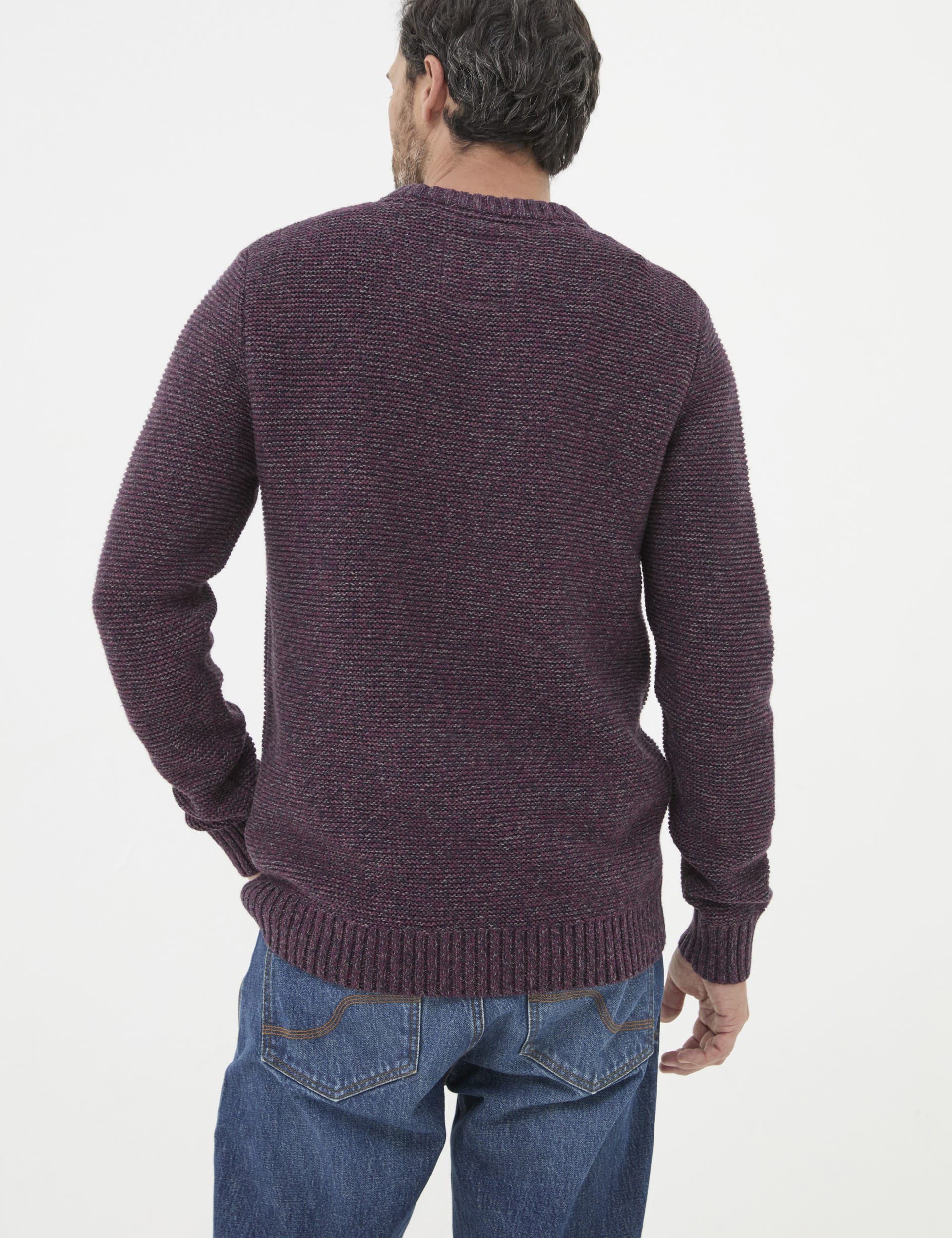 Fatface Men's Cotton Rich Crew Neck Jumper with Wool - LTAL - Purple, Purple