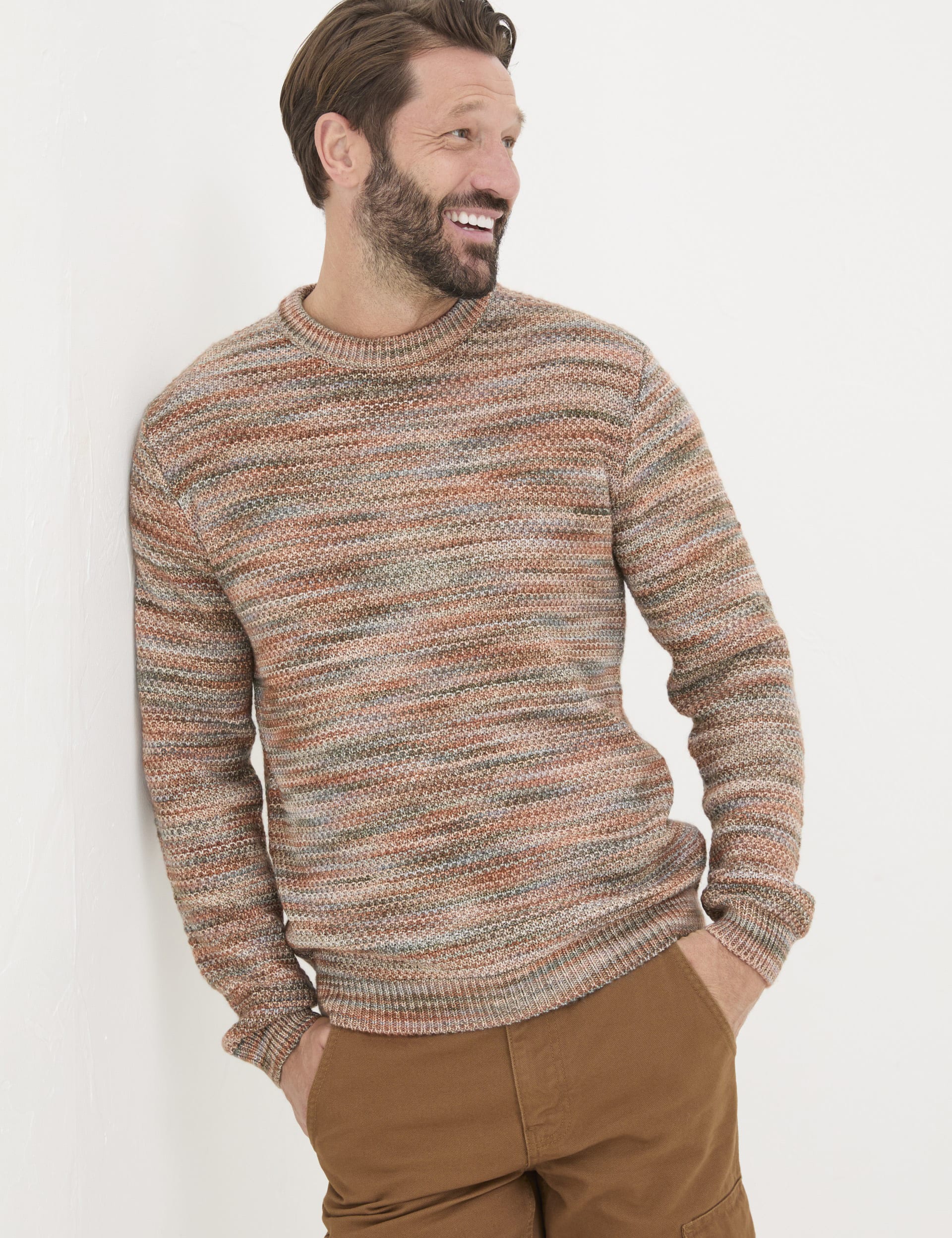 Fatface Men's Pure Cotton Ombre Crew Neck Jumper - XXLREG - Multi, Multi