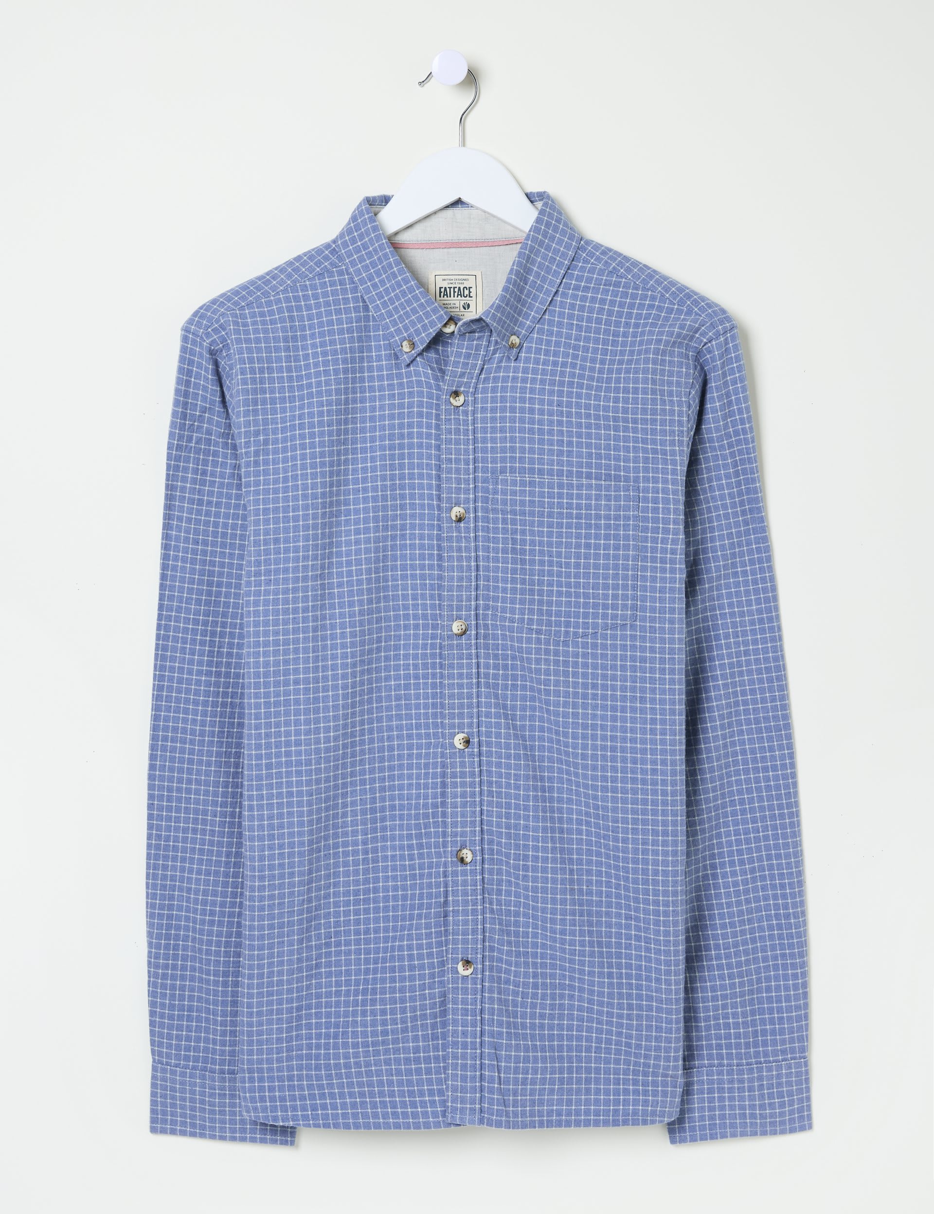 Fatface Men's Pure Cotton Check Shirt - MREG - Blue, Blue