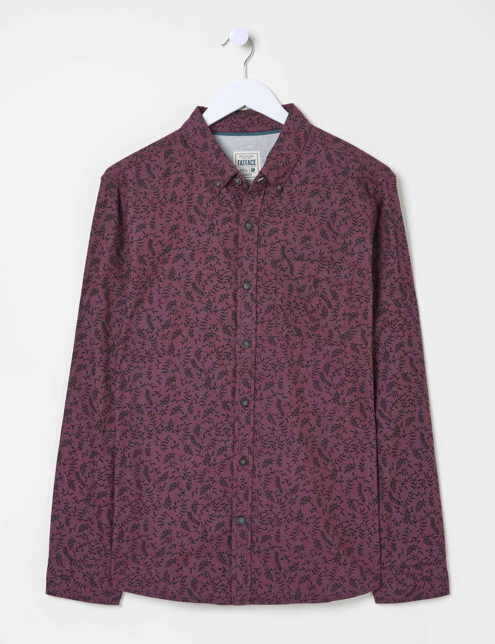 Fatface Men's Pure Cotton Vine Print Shirt - XSREG - Burgundy, Burgundy