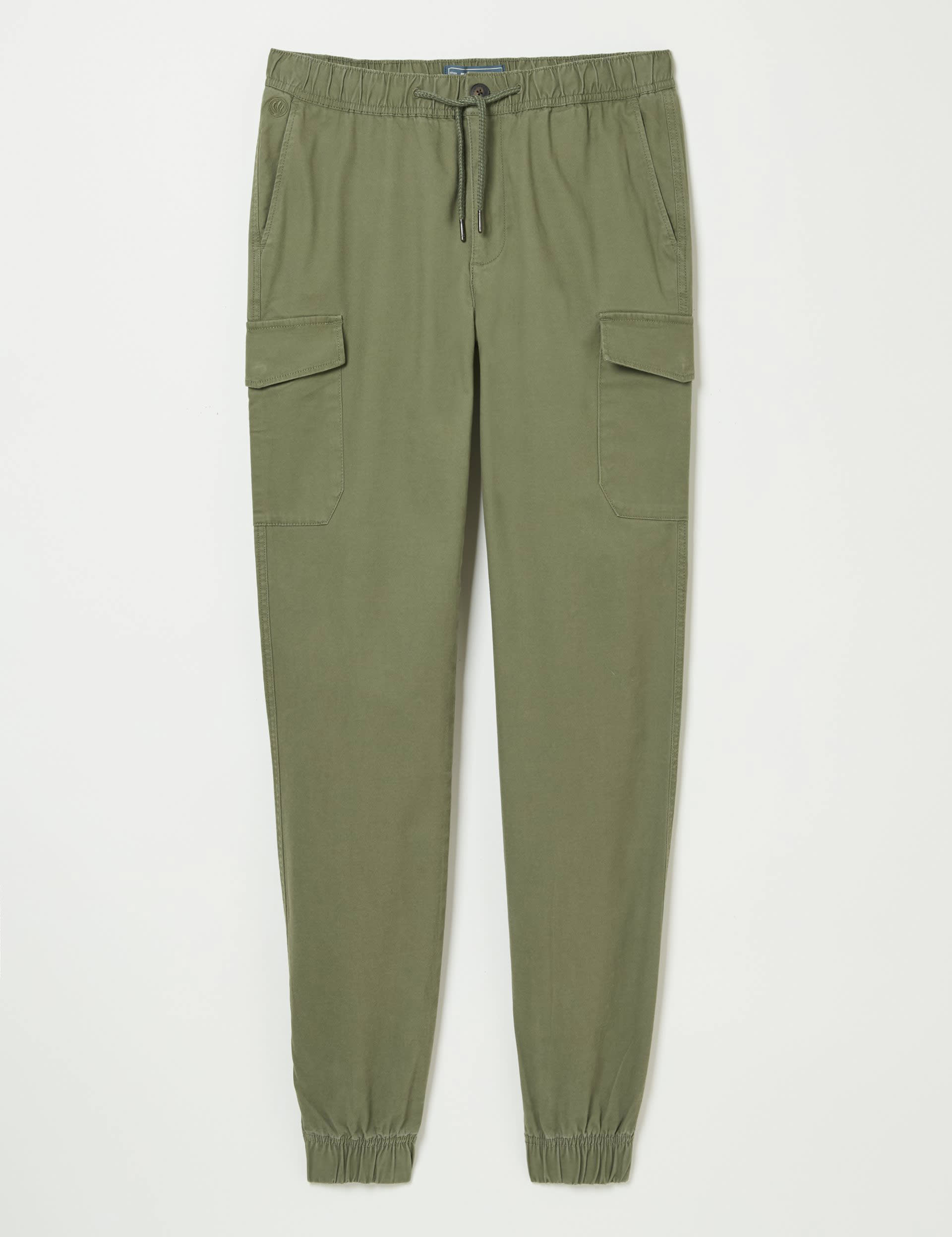 Fatface Men's Tapered Fit Pure Cotton Cuffed Cargo Trousers - 34REG - Green, Grey,Green