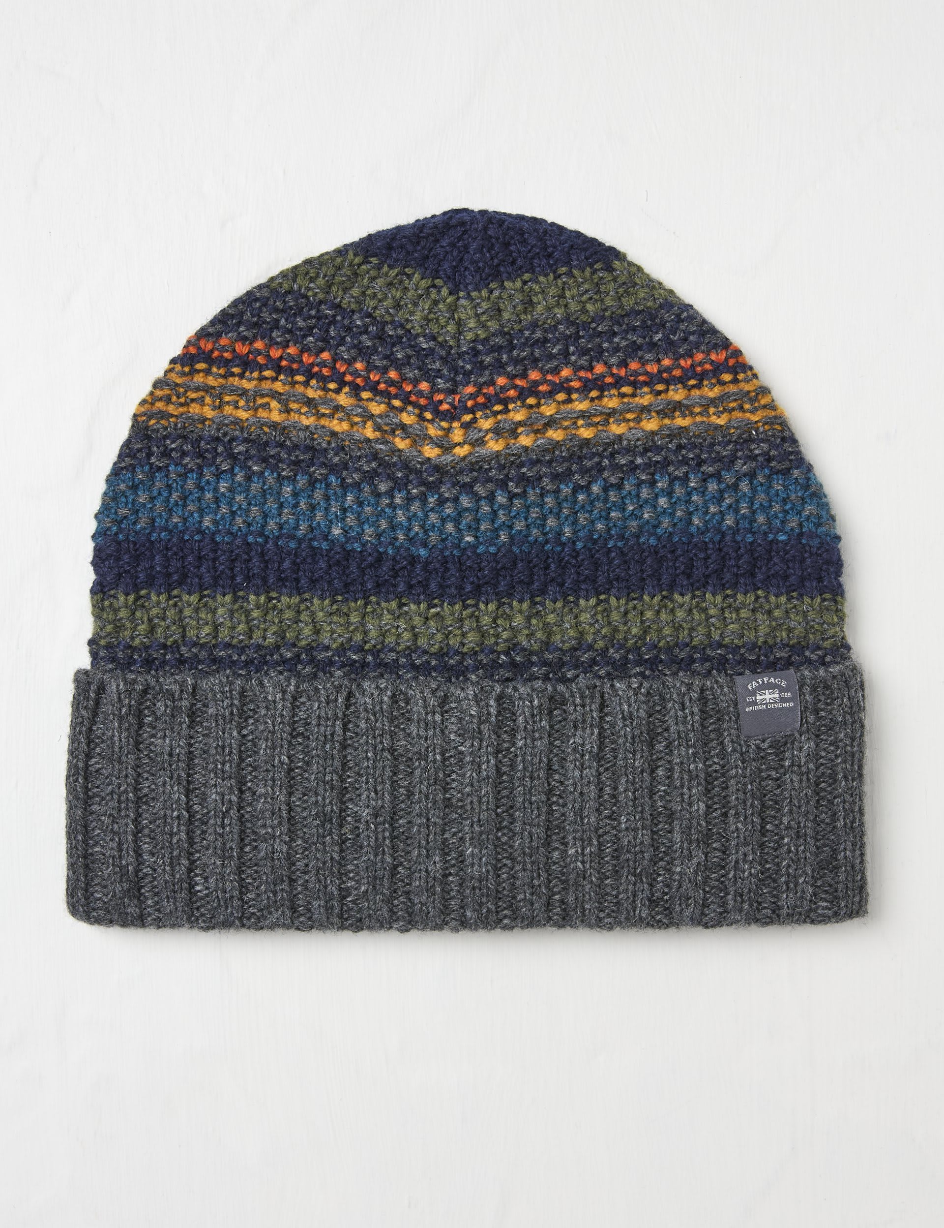 Fatface Men's Wool Blend Striped Knitted Beanie Hat - one size - Multi, Multi