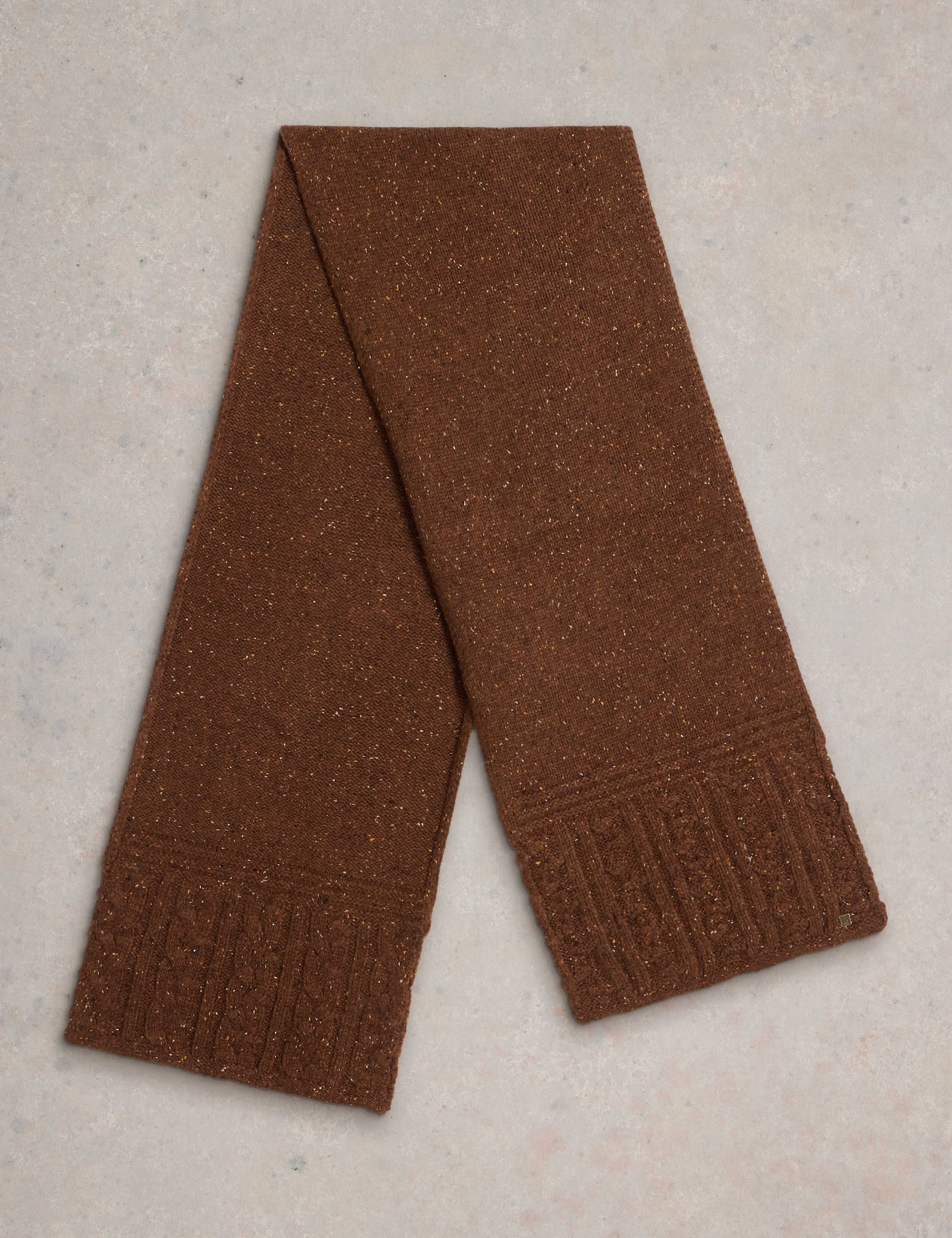 White Stuff Men's Wool Rich Cable Knit Scarf - one size - Brown, Brown