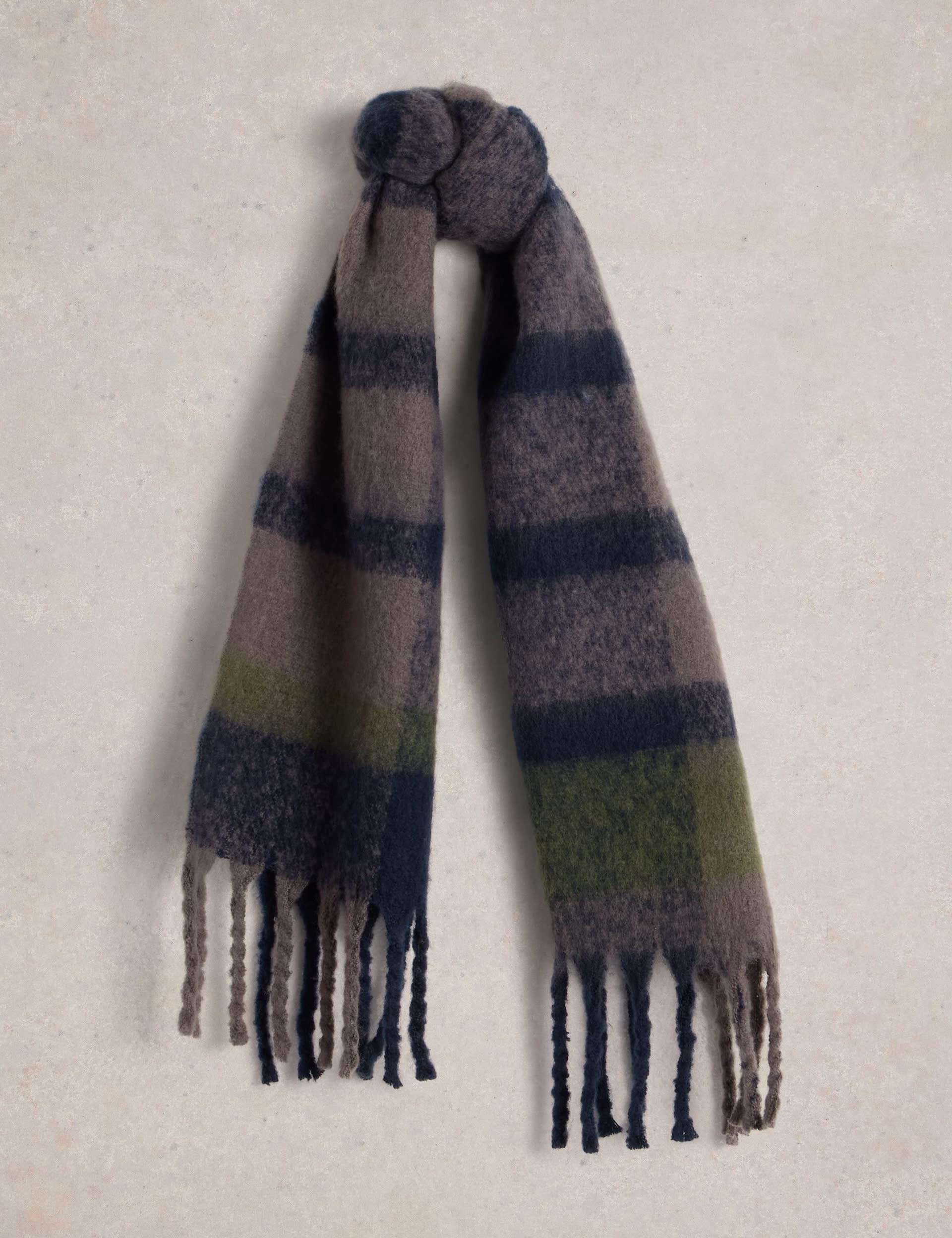 White Stuff Men's Brushed Fringed Scarf - one size - Grey Mix, Green Mix,Grey Mix