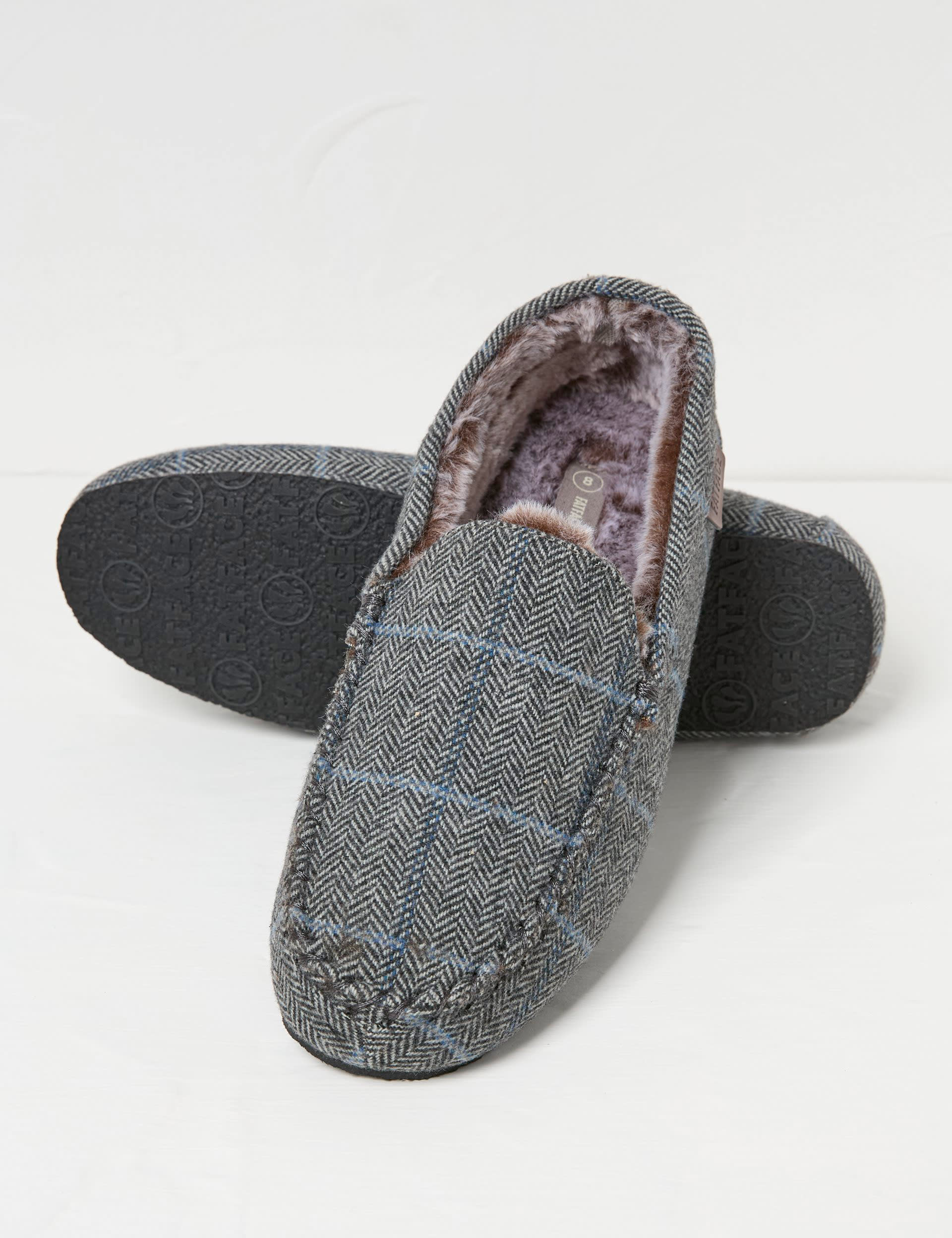 Fatface Men's Checked Moccasin Slippers - 11 - Grey, Grey