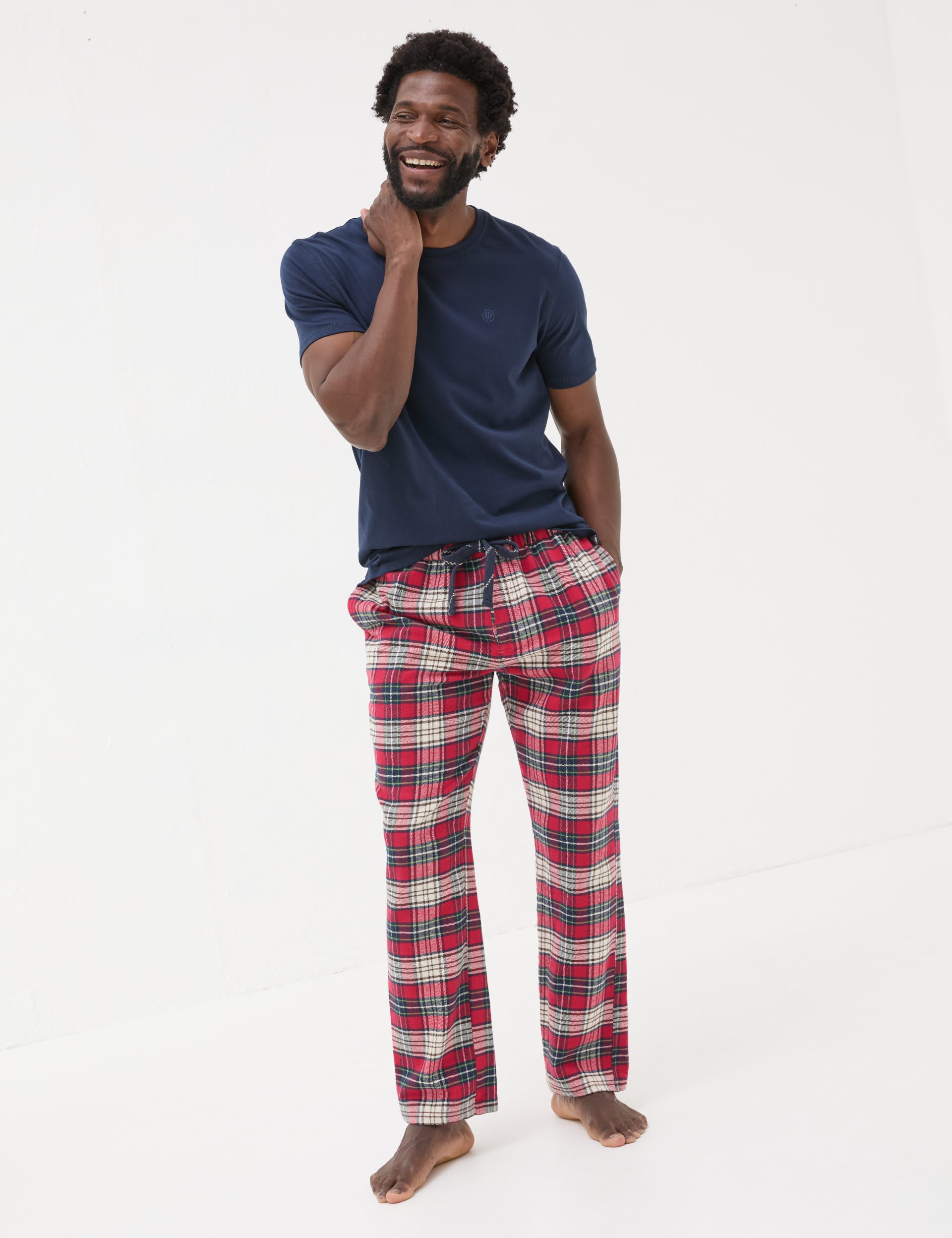 Fatface Men's Pure Cotton Checked Pyjama Set - L - Navy, Navy