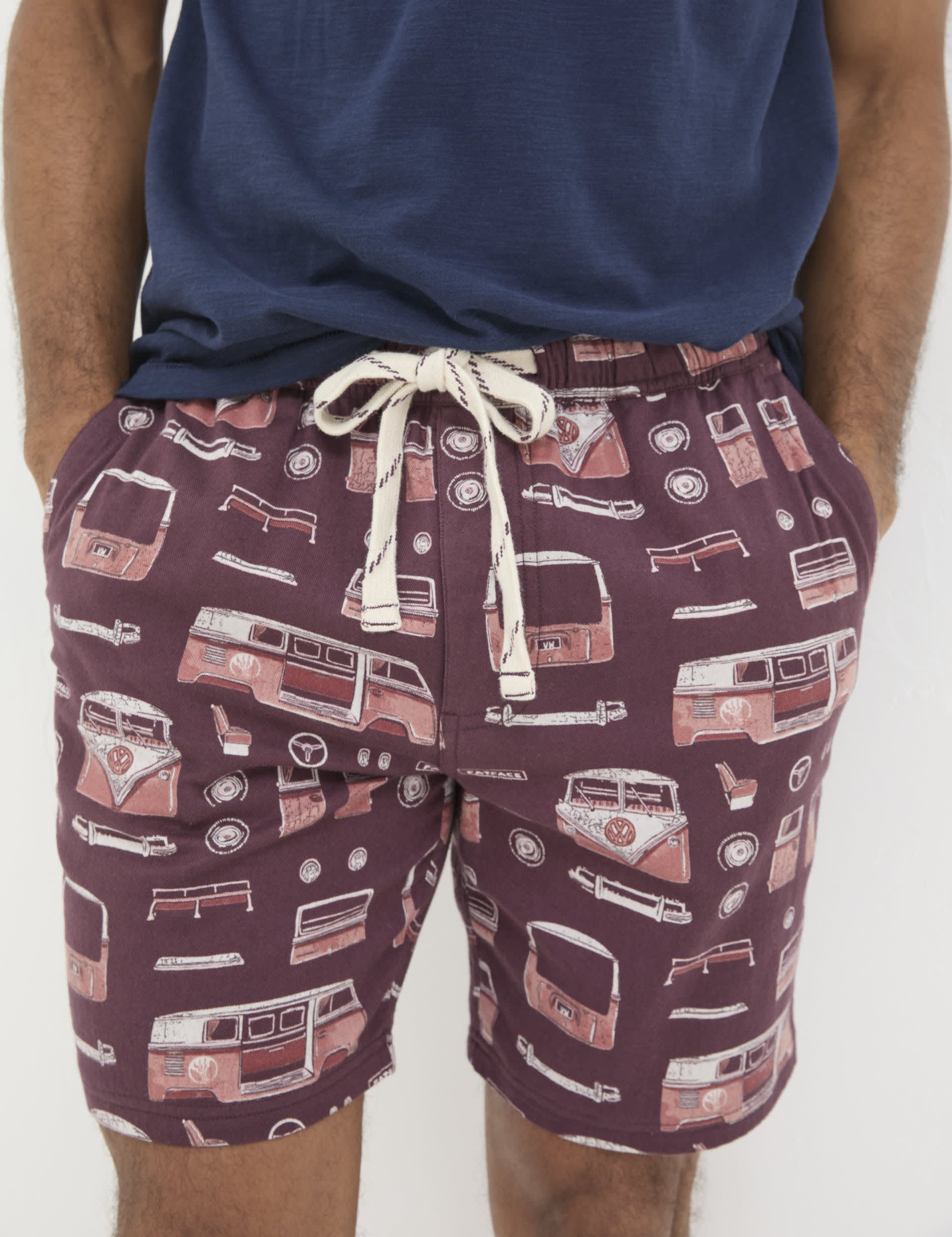 Fatface Men's Pure Cotton VW Camper Print Pyjama Shorts - SREG - Dark Red, Dark Red