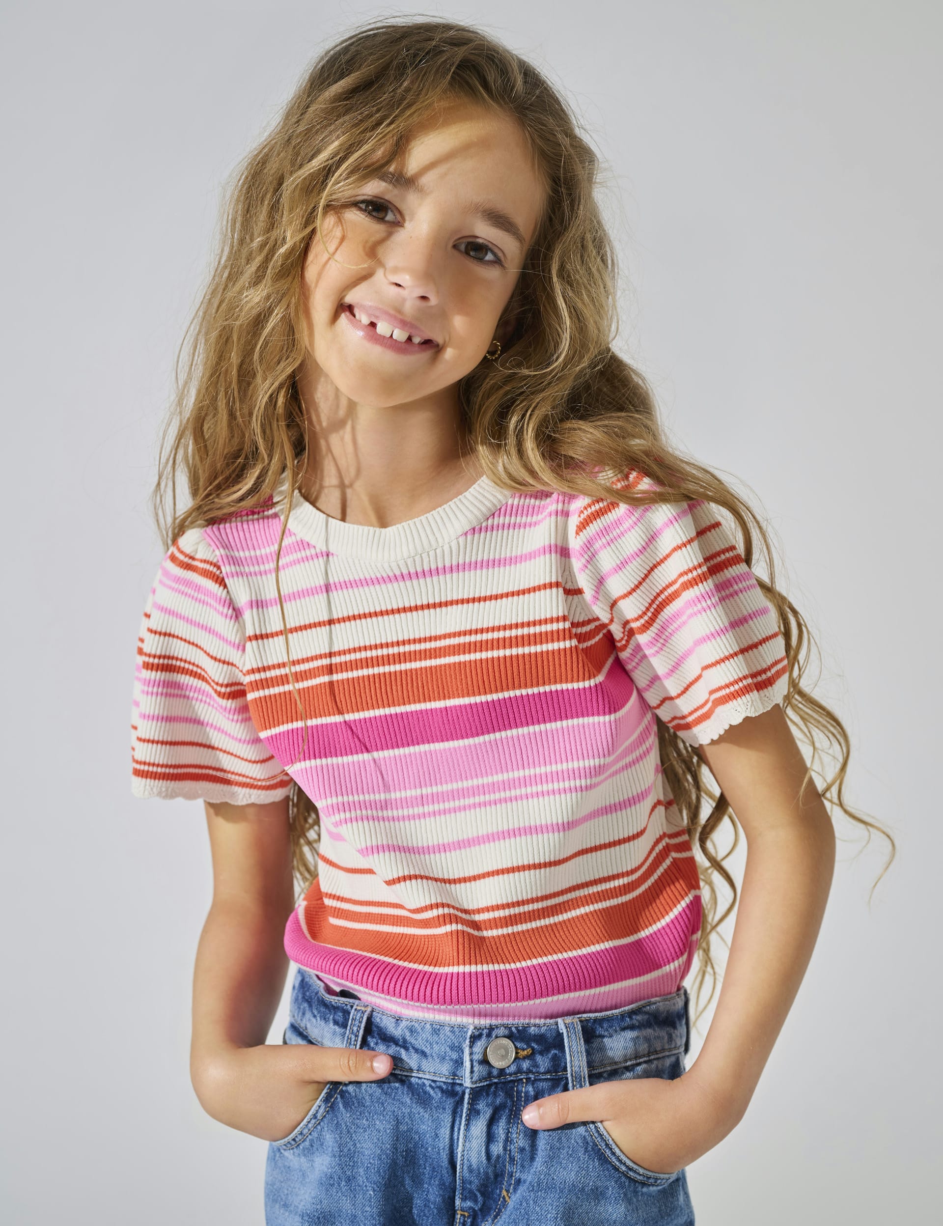 Kids Only Girls Striped Knitted Top (7-14 Yrs) - 13-14 - Purple Mix, Purple Mix