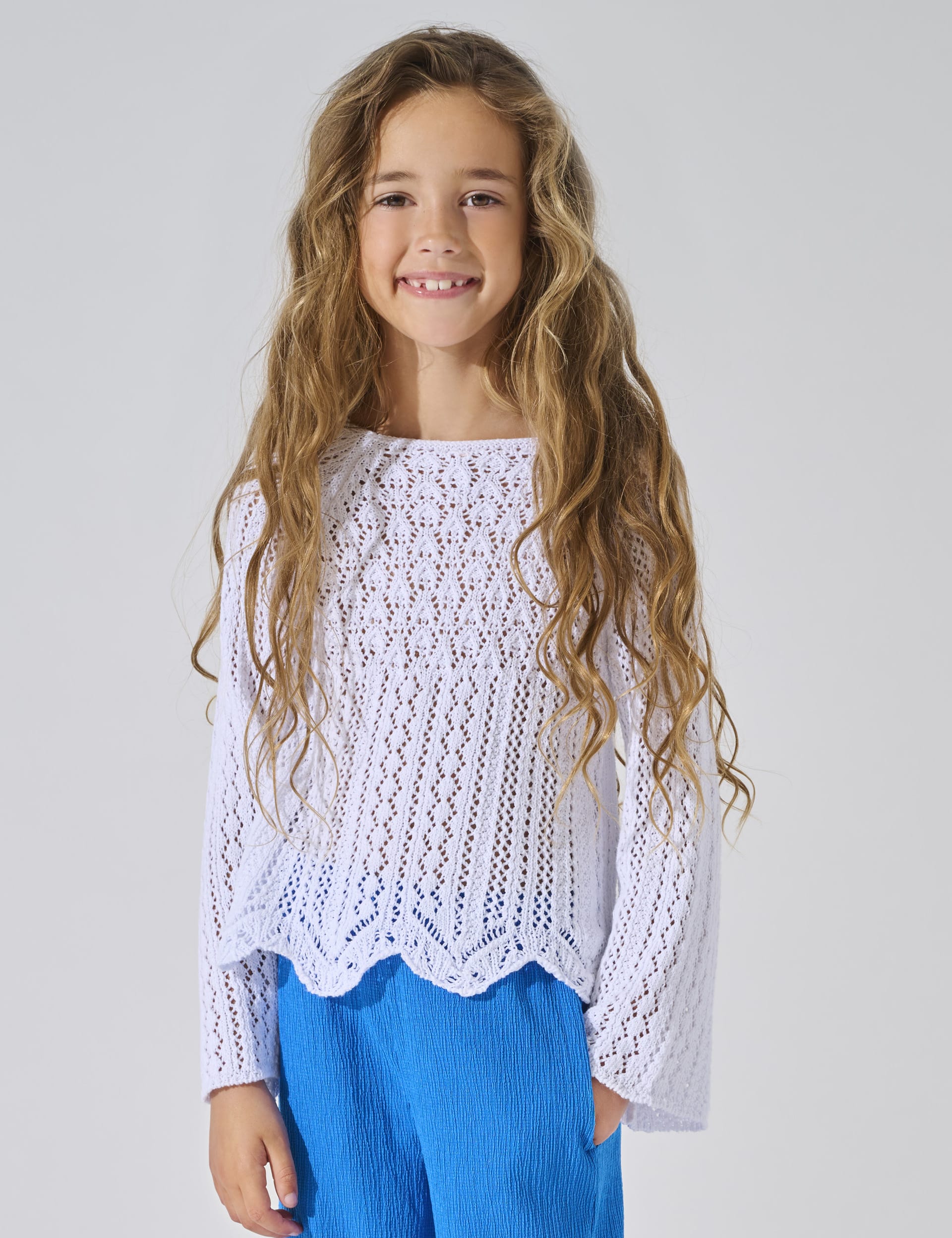 Kids Only Girls Cotton Blend Textured Knitted Jumper (7-14 Yrs) - 13-14 - White, White