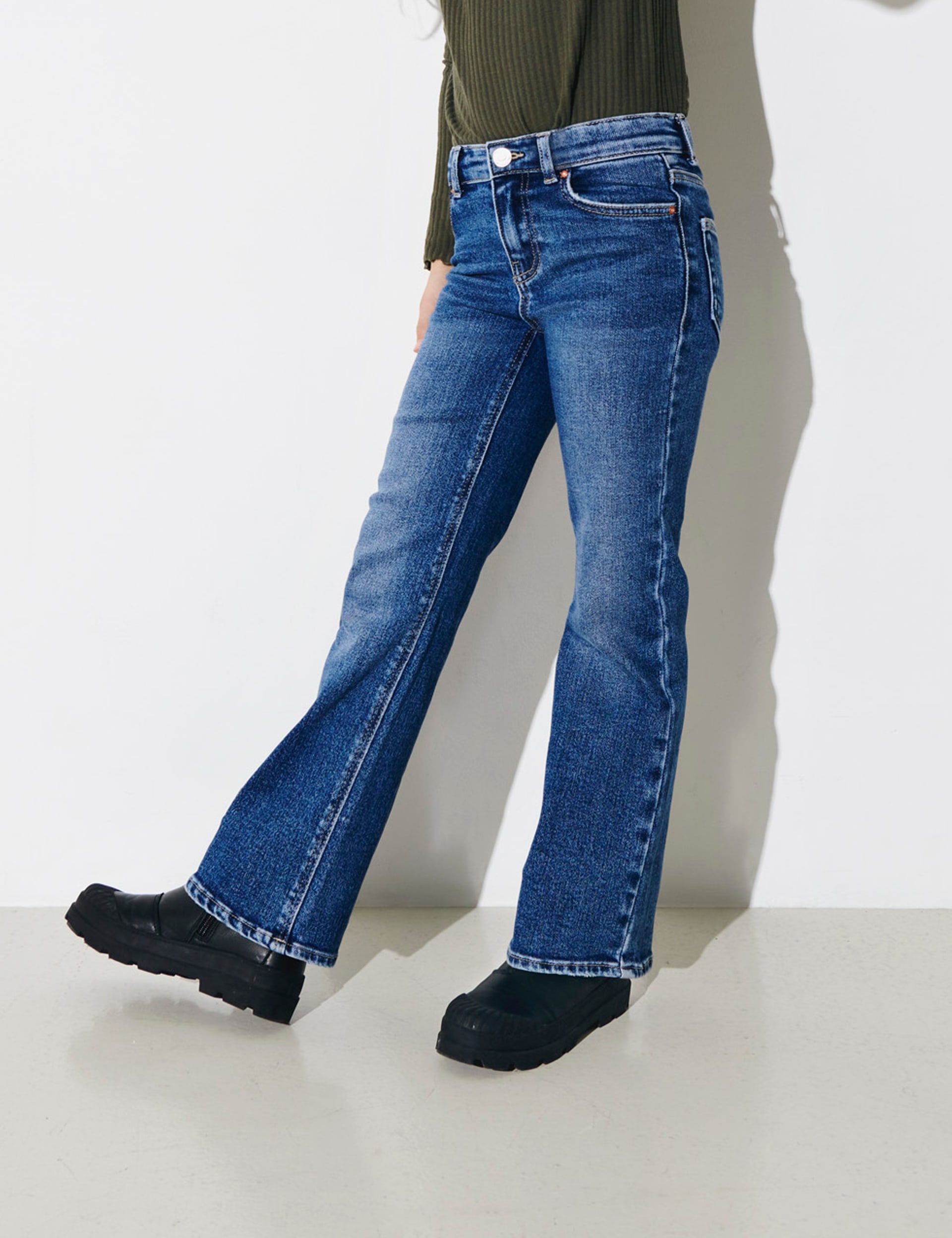 Kids Only Girls Regular Denim Wide Leg Jeans (8-14 Yrs) - 10y - Med Blue Denim, Med Blue Denim,Black Denim