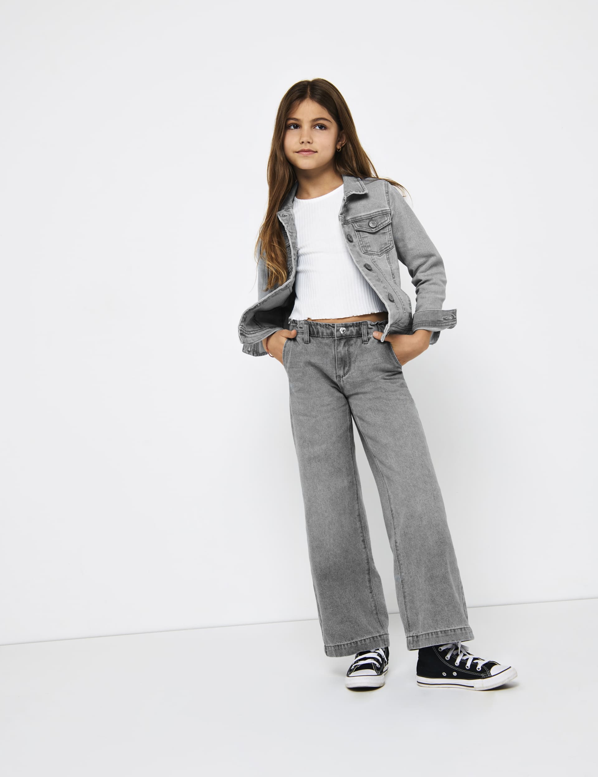 Kids Only Girls Pure Cotton Wide Leg Jeans (8-14 Yrs) - 11y - Medium Grey, Medium Grey